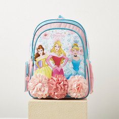 Disney Princess Print Backpack with Flower Applique and Zip Closure - 18 inches