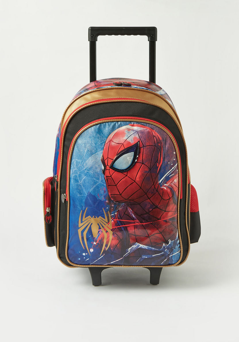 Spider-Man Print Trolley Backpack with Retractable Handle and Zip Closure - 18 inches-Trolleys-image-0