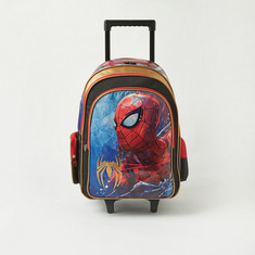 Spider-Man Print Trolley Backpack with Retractable Handle and Zip Closure - 18 inches