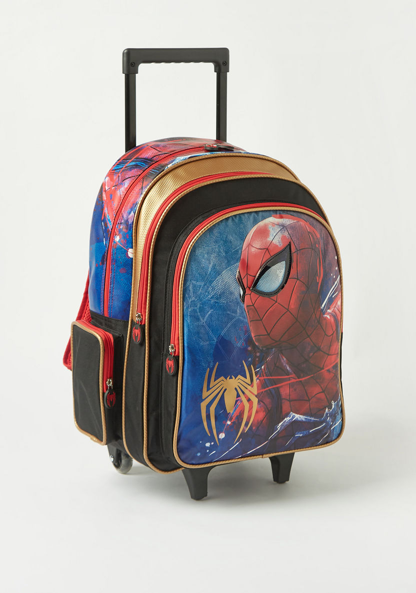 Spider-Man Print Trolley Backpack with Retractable Handle and Zip Closure - 18 inches-Trolleys-image-2