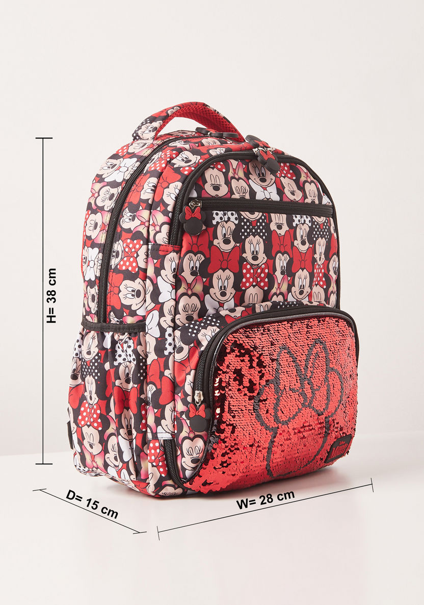 Disney Minnie Mouse Print Sequin Detail Backpack with Stationery Set - 15 inches-Backpacks-image-1