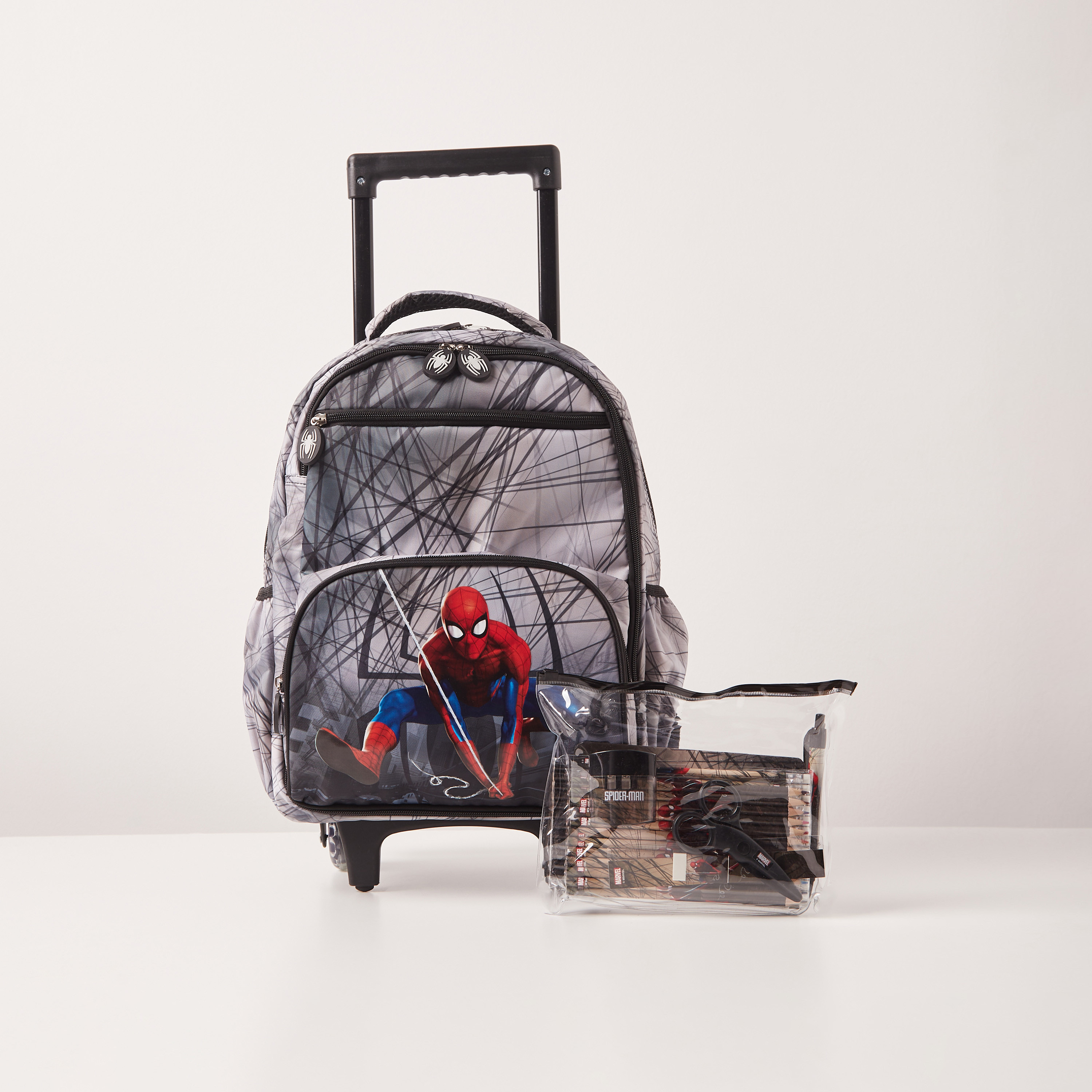 Spider-Man Print Trolley Backpack and Stationery Set - 15 inches-school-bagsandbackpacks-trolleybags-image-1