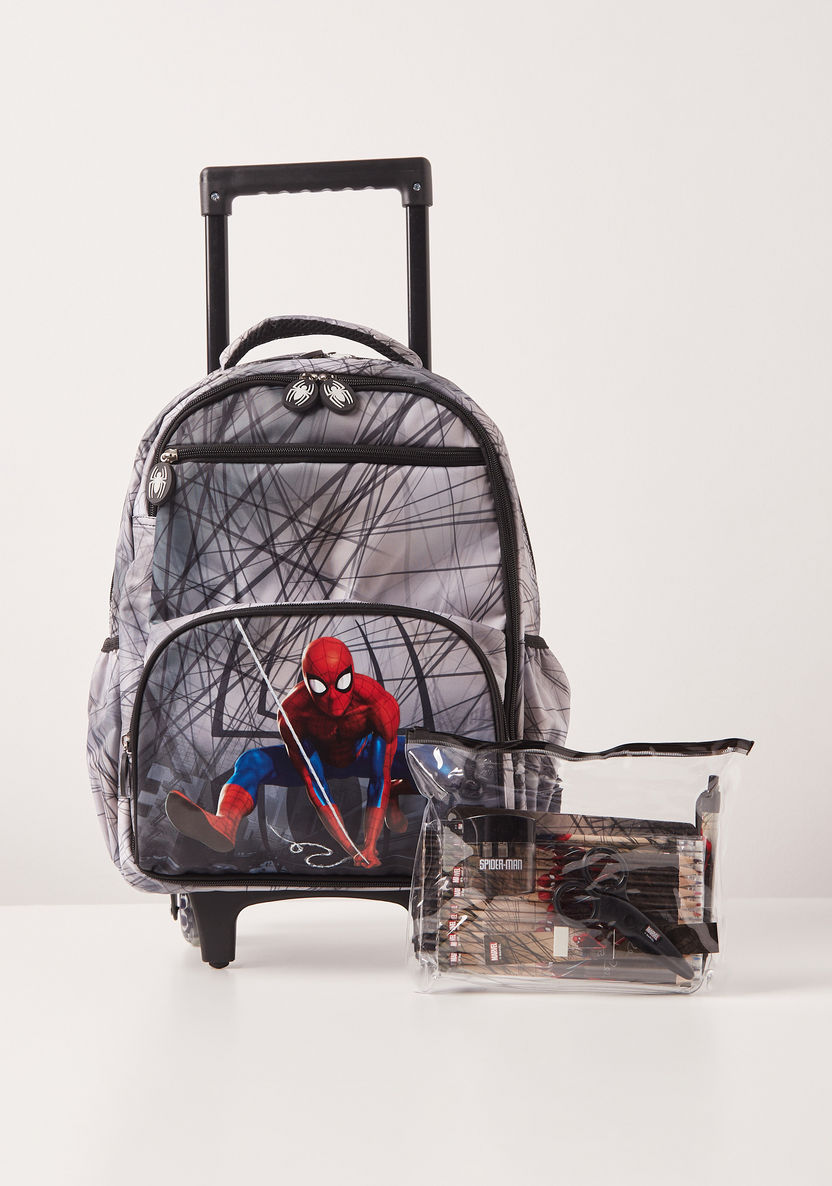 Spider-Man Print Trolley Backpack and Stationery Set - 15 inches-Trolleys-image-0