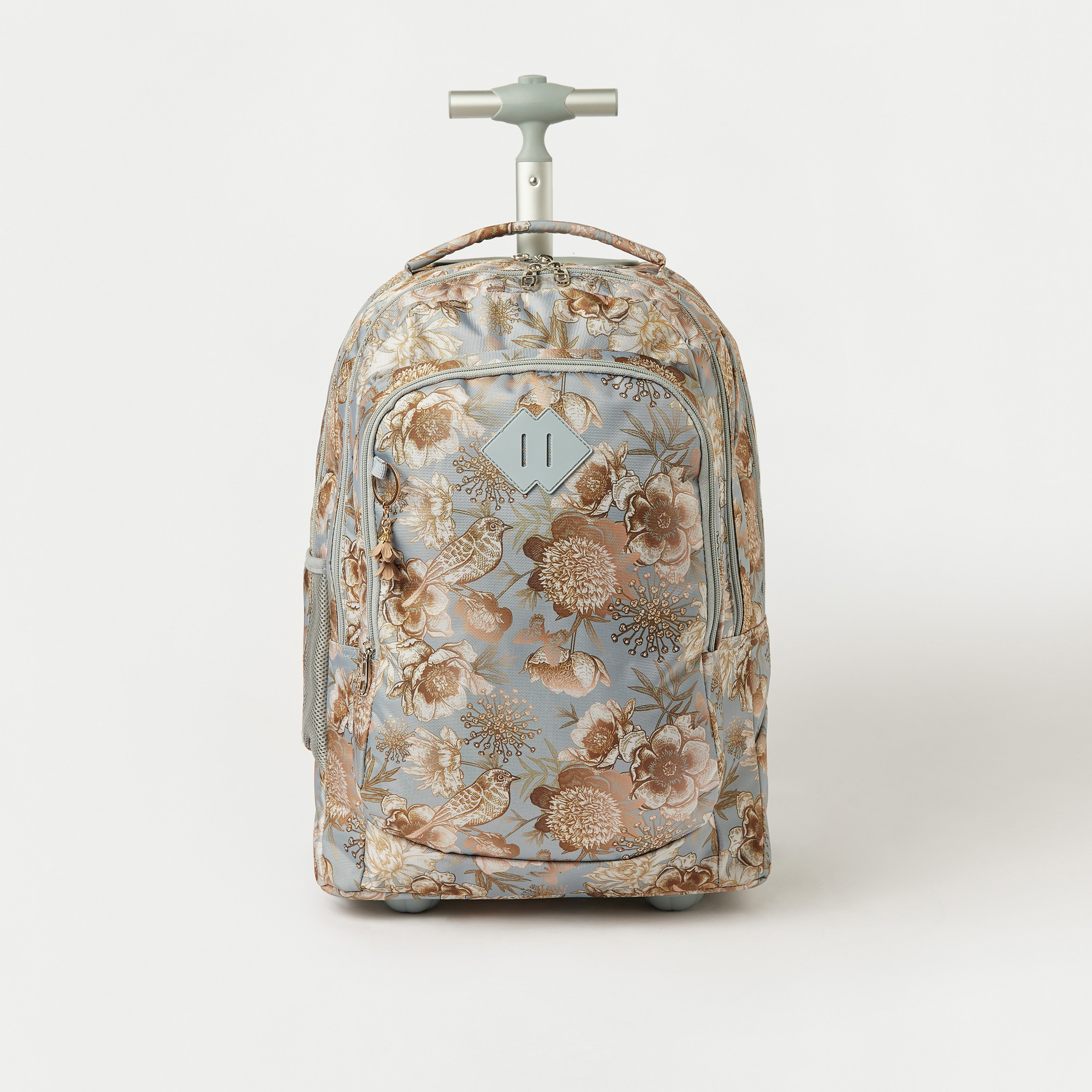 Juniors Floral Print Trolley Backpack with Retractable Handle - 18 inches-school-bagsandbackpacks-trolleybags-image-1