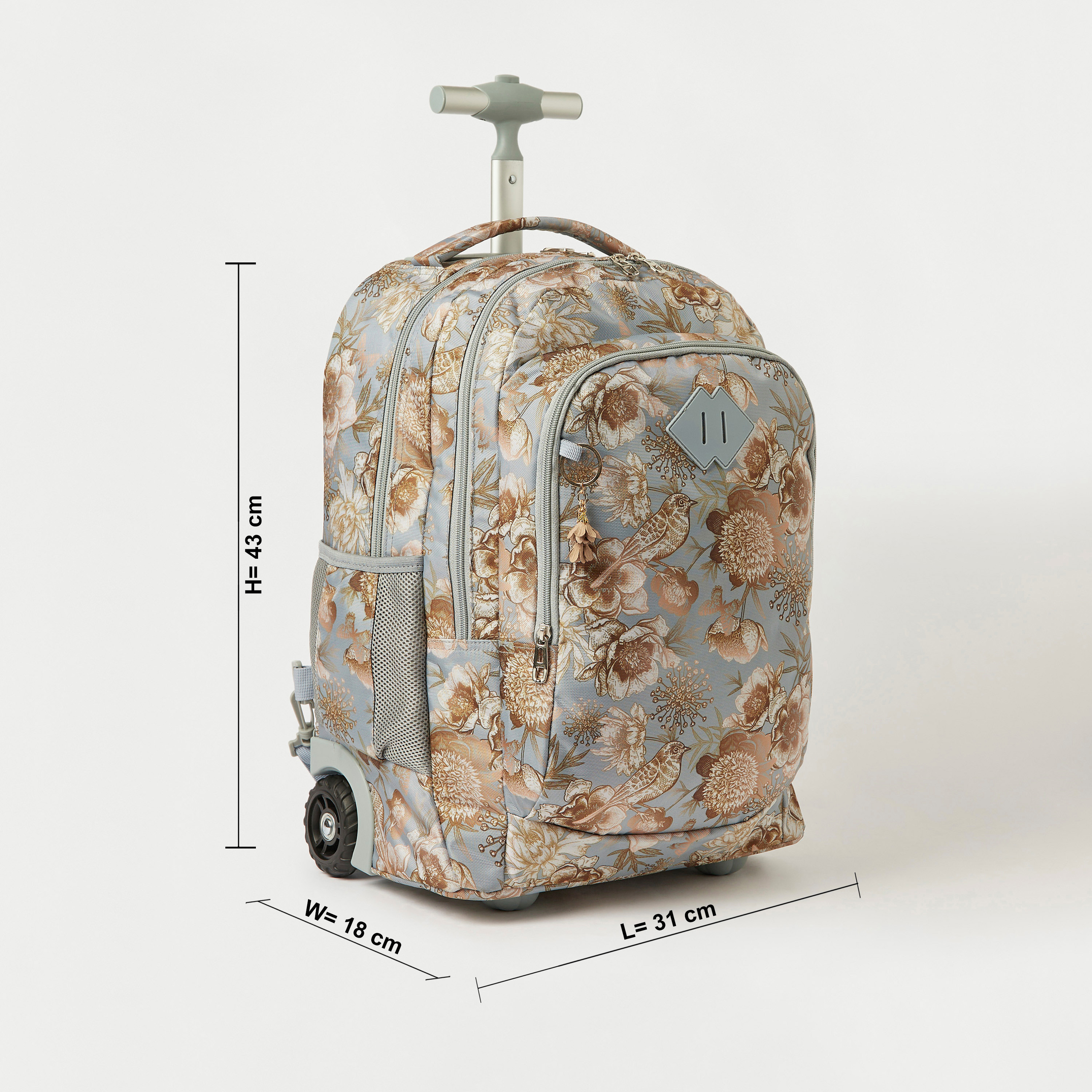 Juniors Floral Print Trolley Backpack with Retractable Handle - 18 inches-school-bagsandbackpacks-trolleybags-image-2