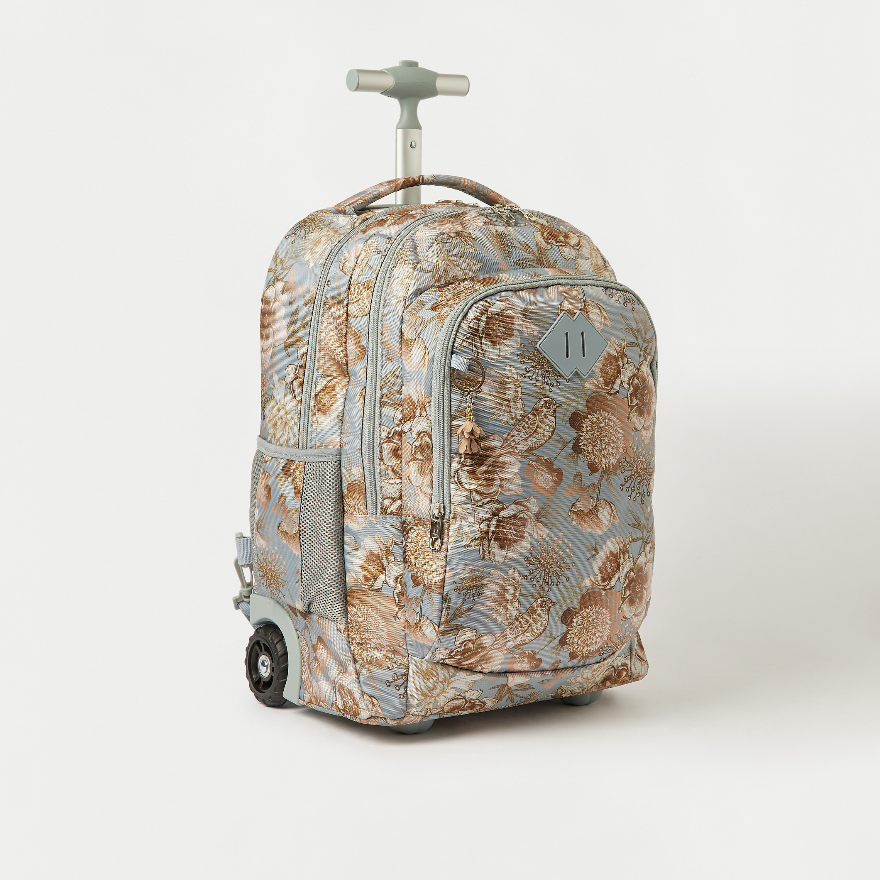 Juniors Floral Print Trolley Backpack with Retractable Handle - 18 inches-school-bagsandbackpacks-trolleybags-image-3