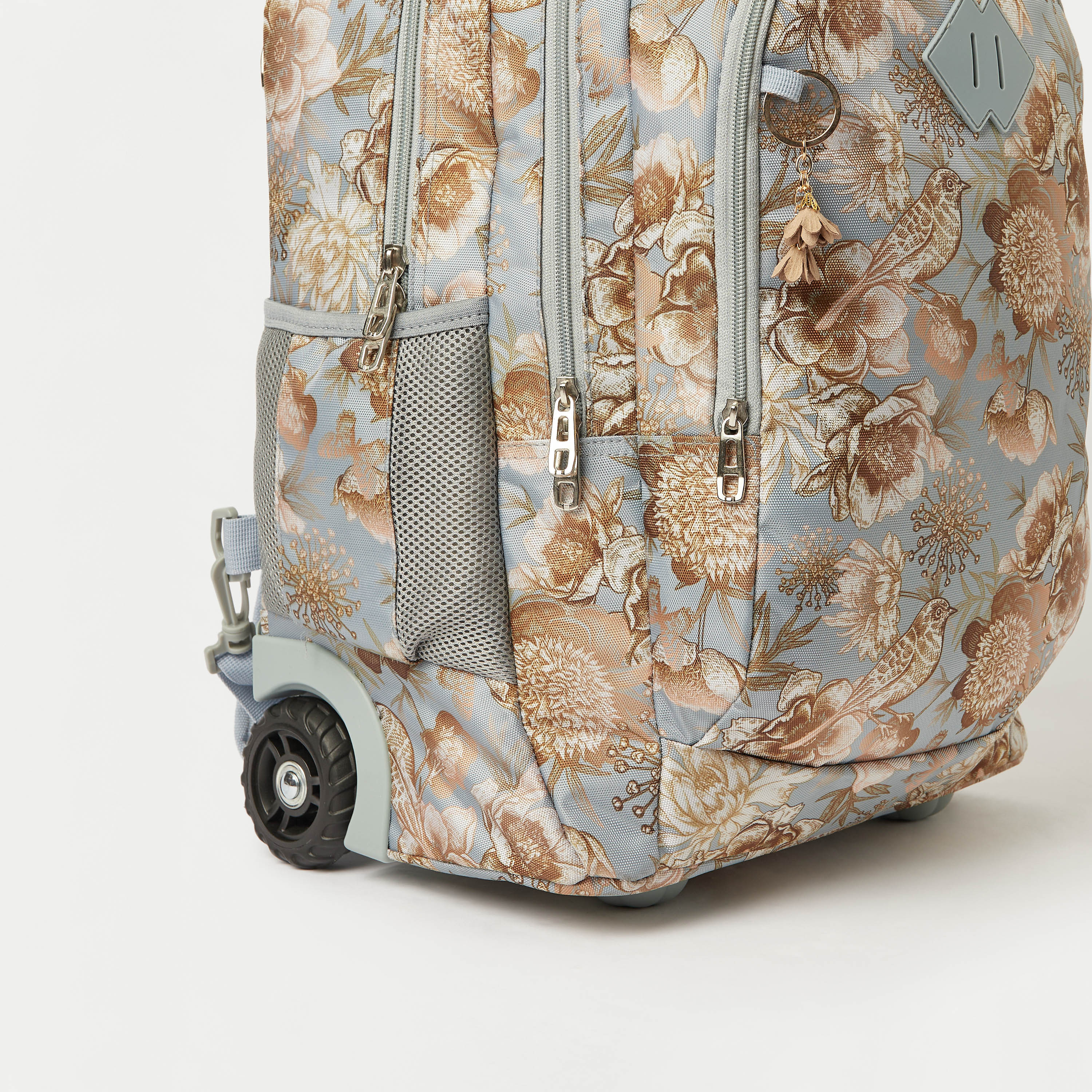 Juniors Floral Print Trolley Backpack with Retractable Handle - 18 inches-school-bagsandbackpacks-trolleybags-image-4