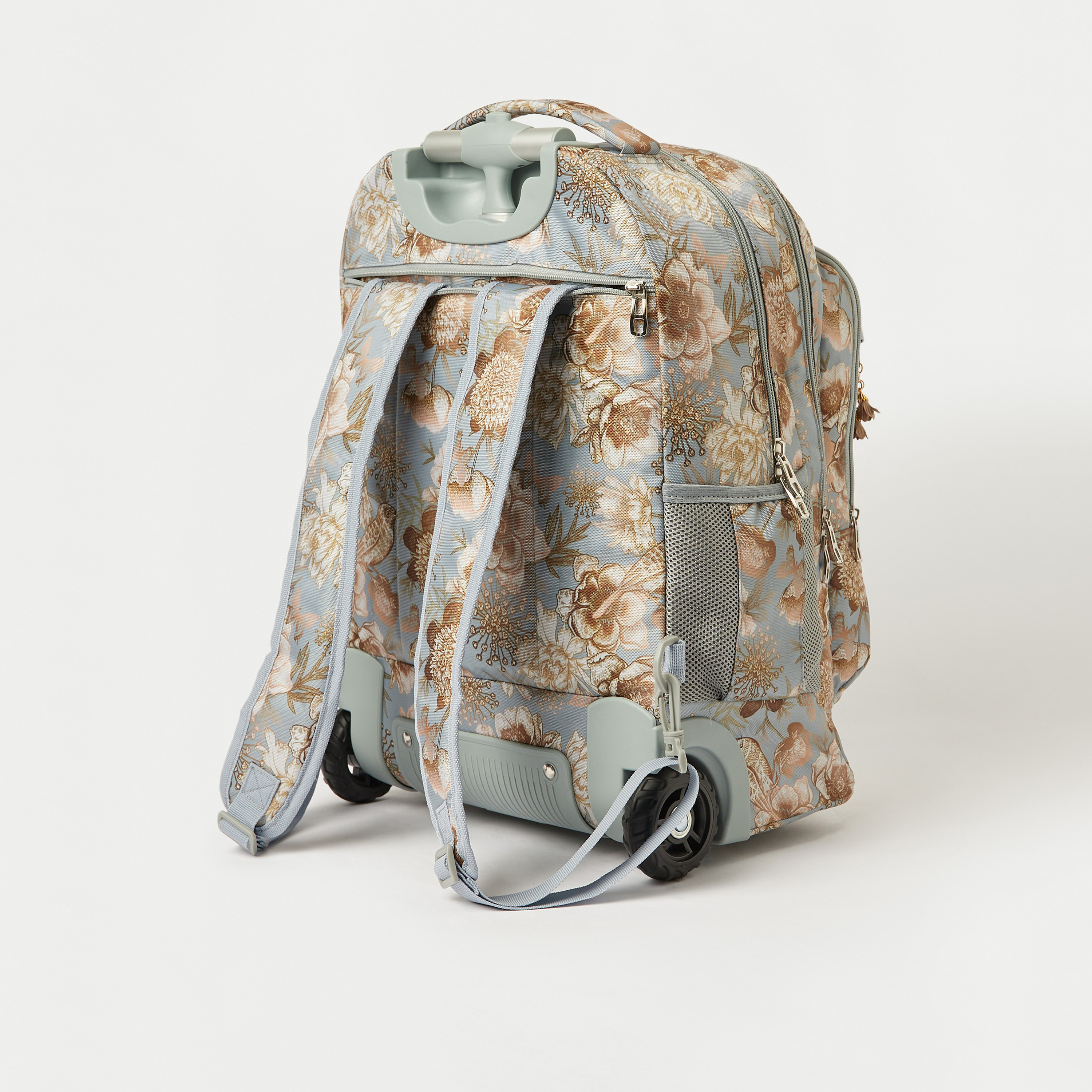 Juniors Floral Print Trolley Backpack with Retractable Handle - 18 inches-school-bagsandbackpacks-trolleybags-image-5