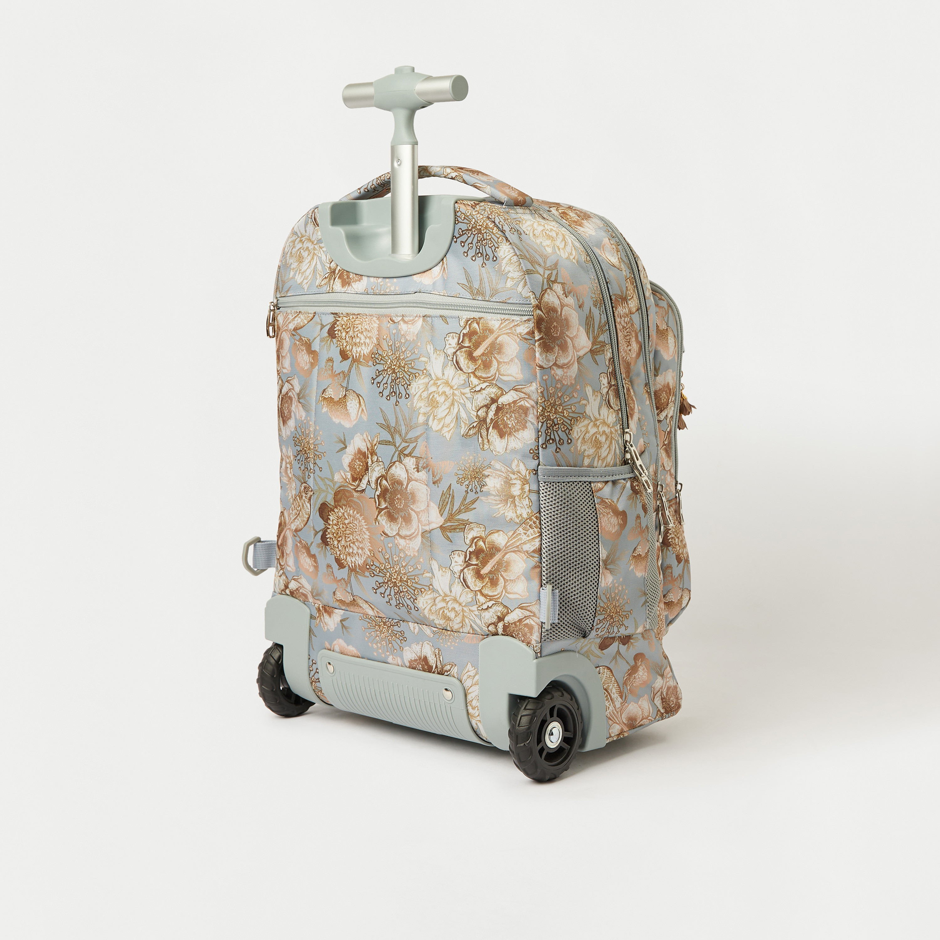 Juniors Floral Print Trolley Backpack with Retractable Handle - 18 inches-school-bagsandbackpacks-trolleybags-image-6