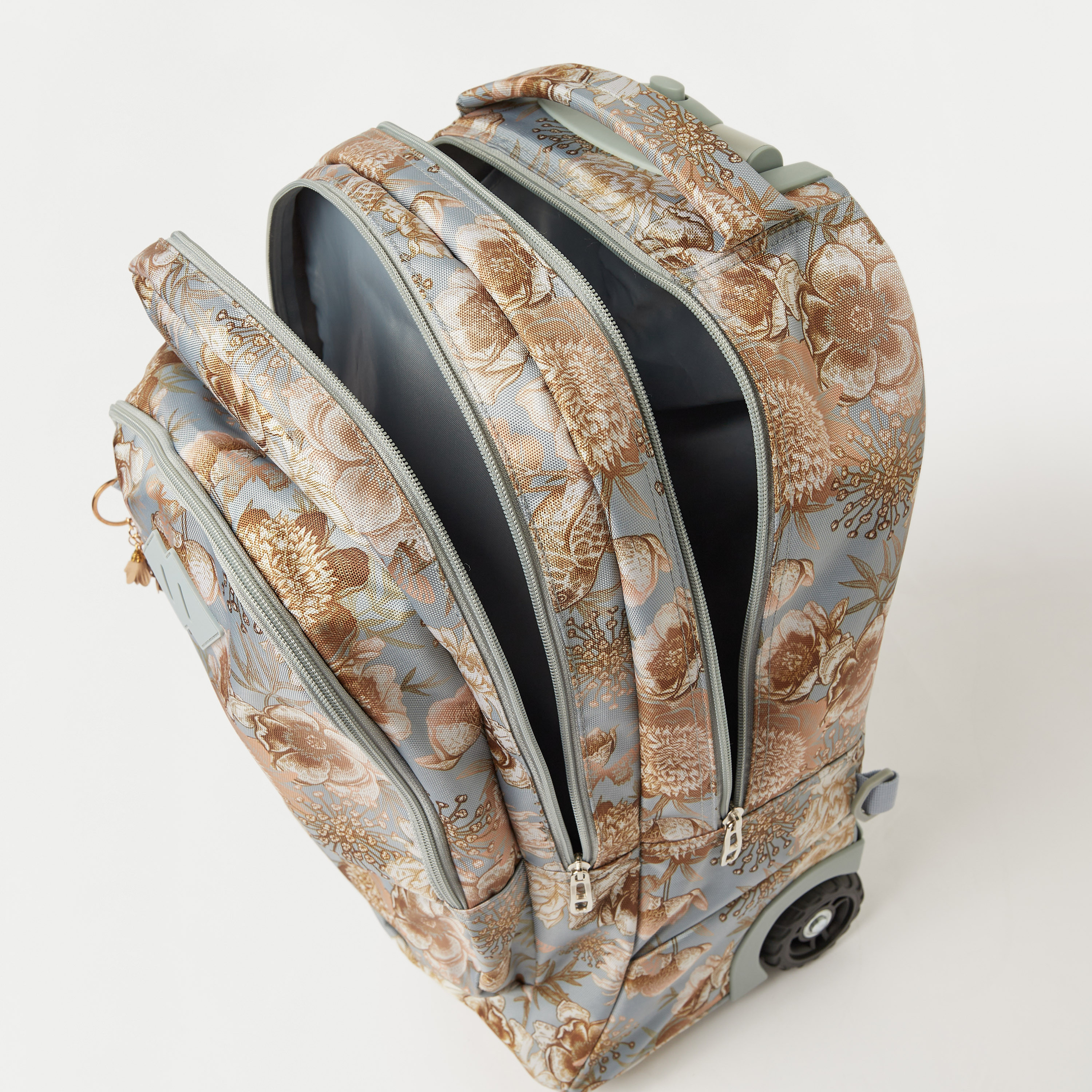 Juniors Floral Print Trolley Backpack with Retractable Handle - 18 inches-school-bagsandbackpacks-trolleybags-image-7