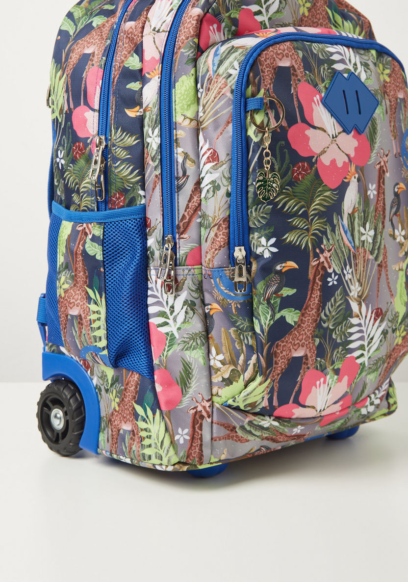 Juniors Tropical Print Trolley Backpack with Retractable Handle - 18 inches-Trolleys-image-3