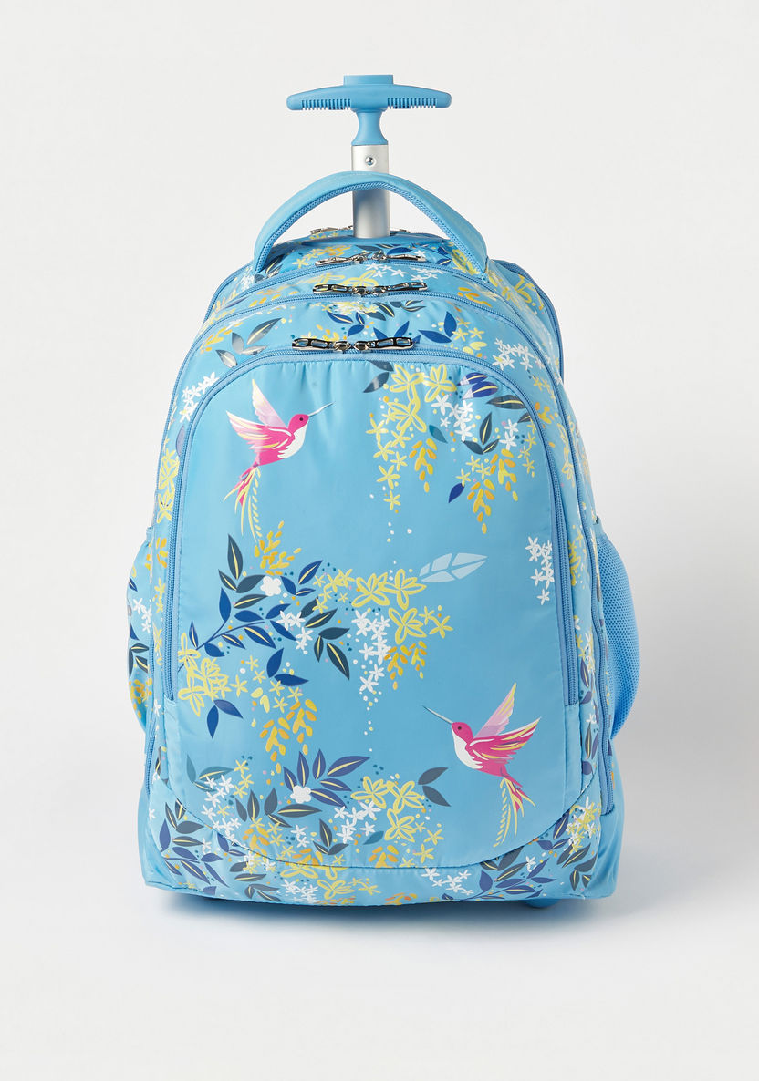 Juniors All-Over Floral Print Trolley Backpack with Retractable Handle - 18 inches-Trolleys-image-0