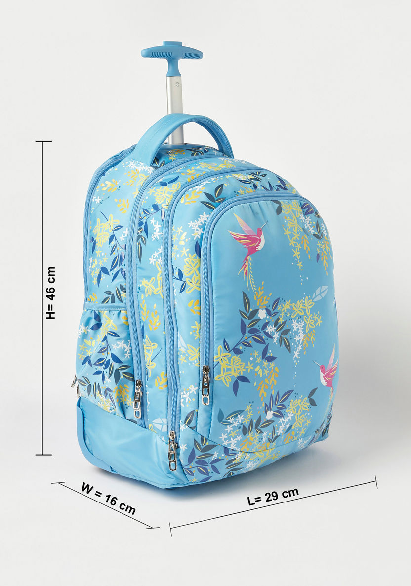 Juniors All-Over Floral Print Trolley Backpack with Retractable Handle - 18 inches-Trolleys-image-1