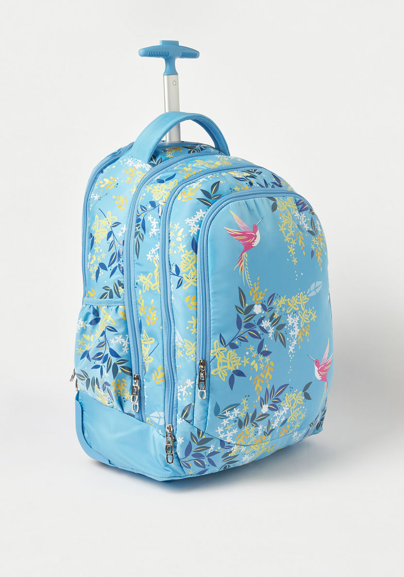 Juniors All-Over Floral Print Trolley Backpack with Retractable Handle - 18 inches-Trolleys-image-2