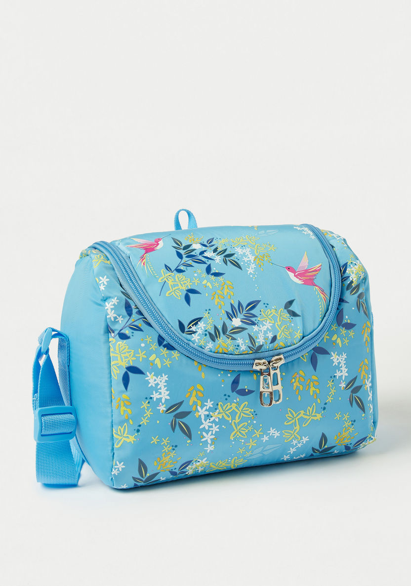 Juniors Floral Print Lunch Bag with Zip Closure and Adjustable Strap-Lunch Bags-image-0