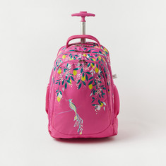 Juniors Floral Print Trolley Backpack with Wheels - 18 inches