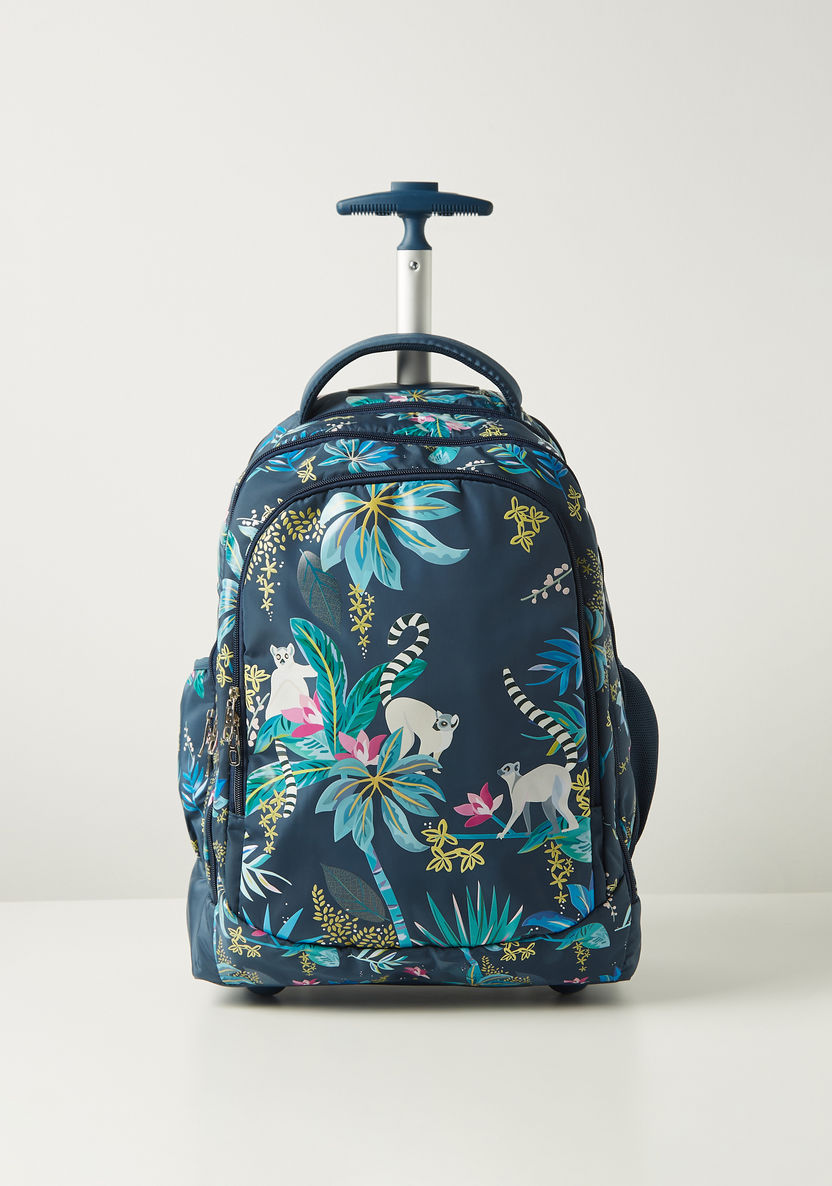 Juniors Floral Graphic Print Trolley Backpack with Retractable Handle - 18 inches-Trolleys-image-0