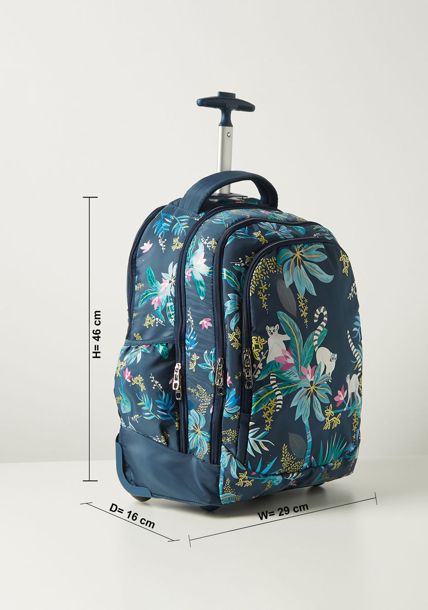 Juniors Floral Graphic Print Trolley Backpack with Retractable Handle - 18 inches-Trolleys-image-1