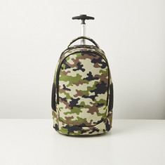 Juniors Camouflage Print Trolley Backpack with Wheels and Retractable Handle - 20 inches