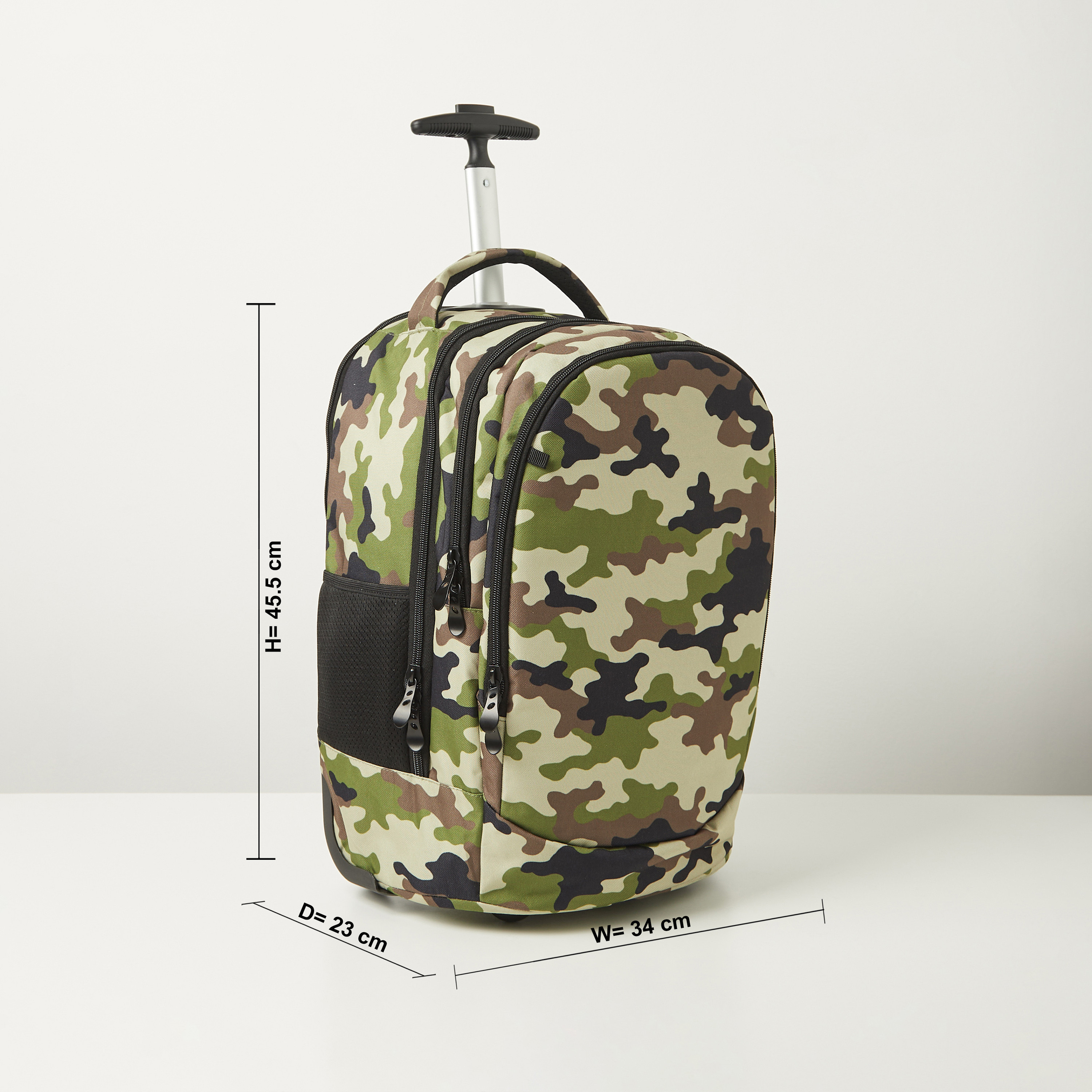 Juniors Camouflage Print Trolley Backpack with Wheels and Retractable Handle - 20 inches-school-bagsandbackpacks-trolleybags-image-2