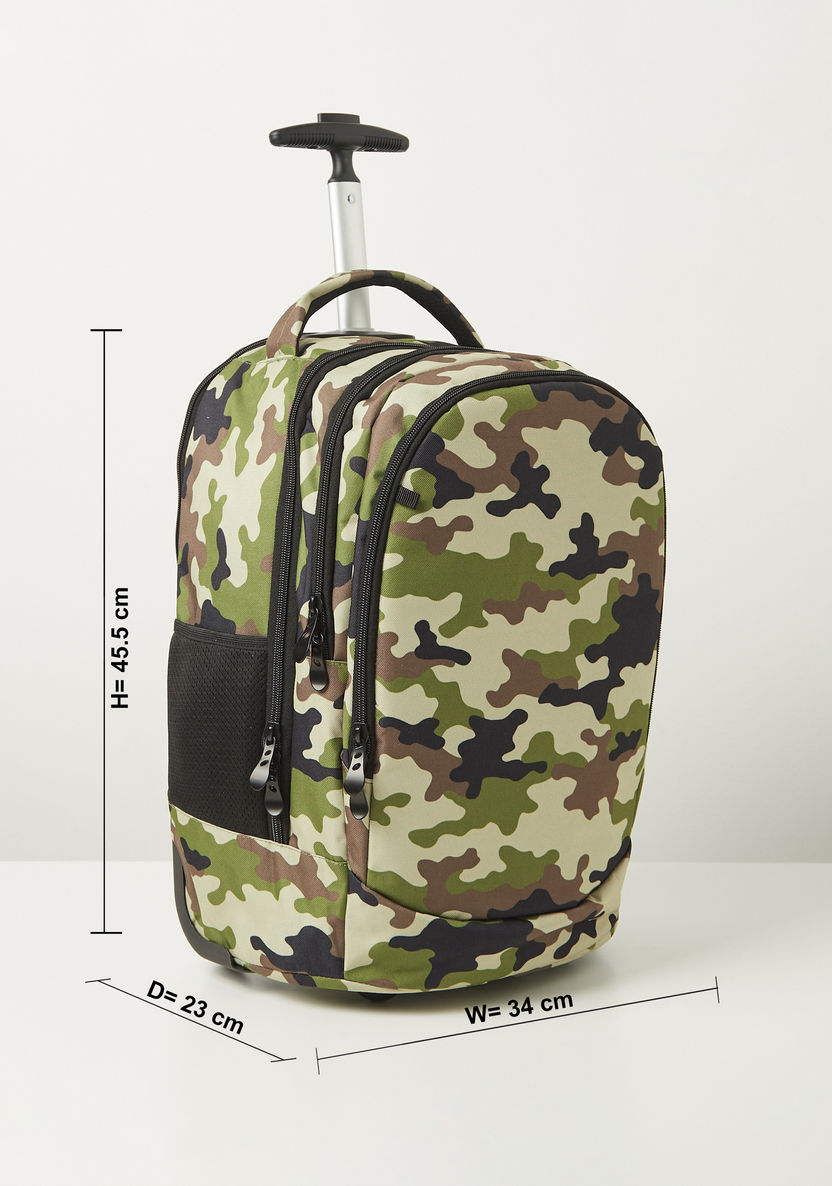 Juniors Camouflage Print Trolley Backpack with Wheels and Retractable Handle - 20 inches-Trolleys-image-1