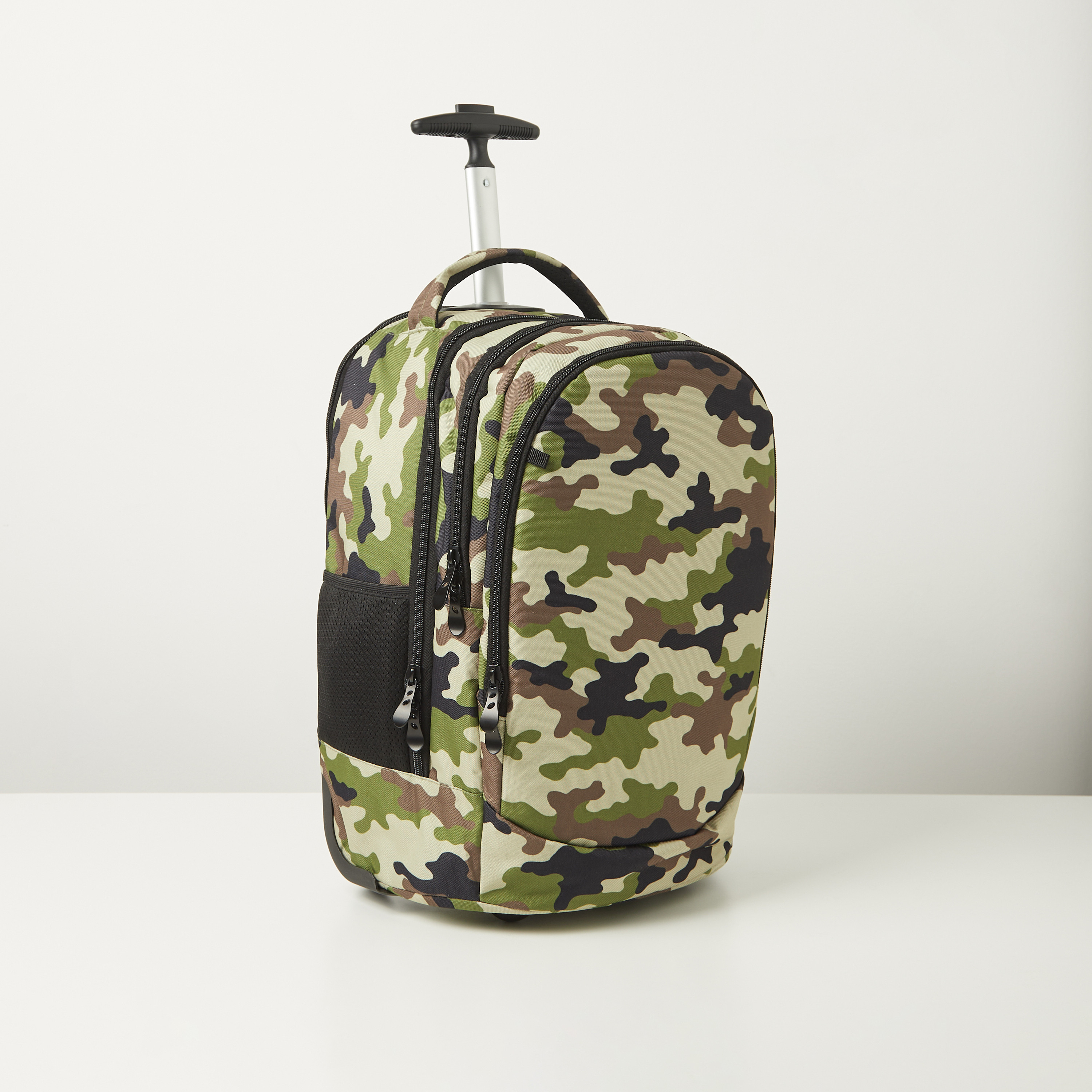 Juniors Camouflage Print Trolley Backpack with Wheels and Retractable Handle - 20 inches-school-bagsandbackpacks-trolleybags-image-3
