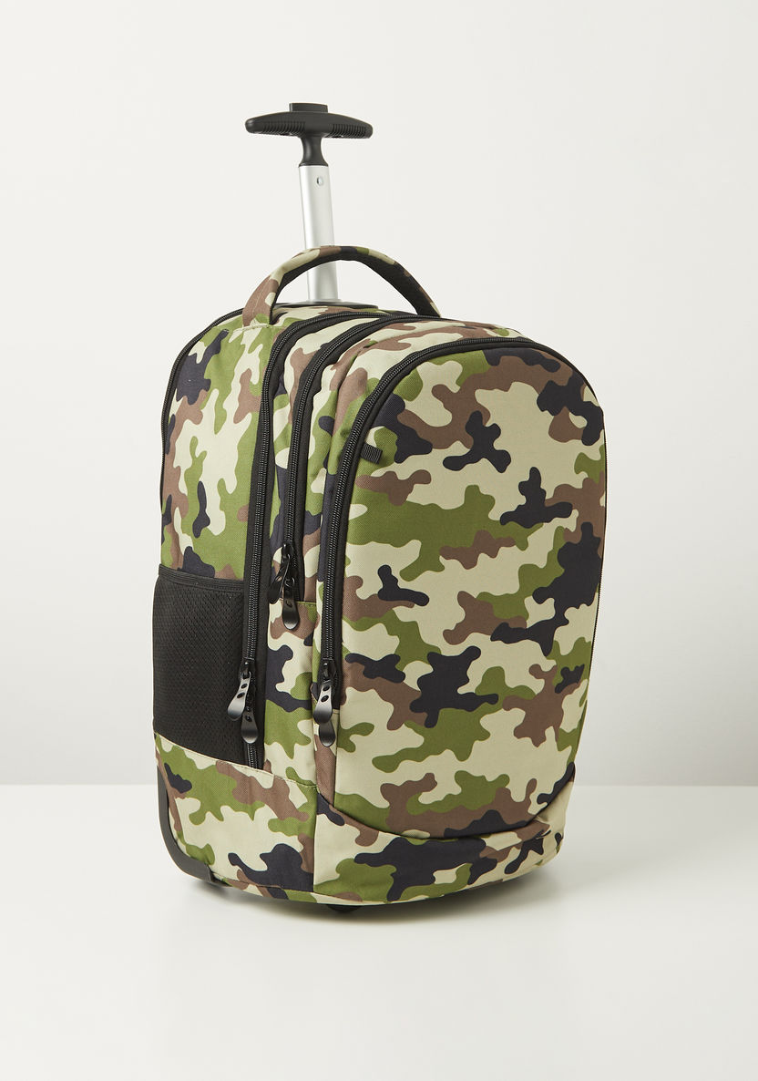 Juniors Camouflage Print Trolley Backpack with Wheels and Retractable Handle - 20 inches-Trolleys-image-2