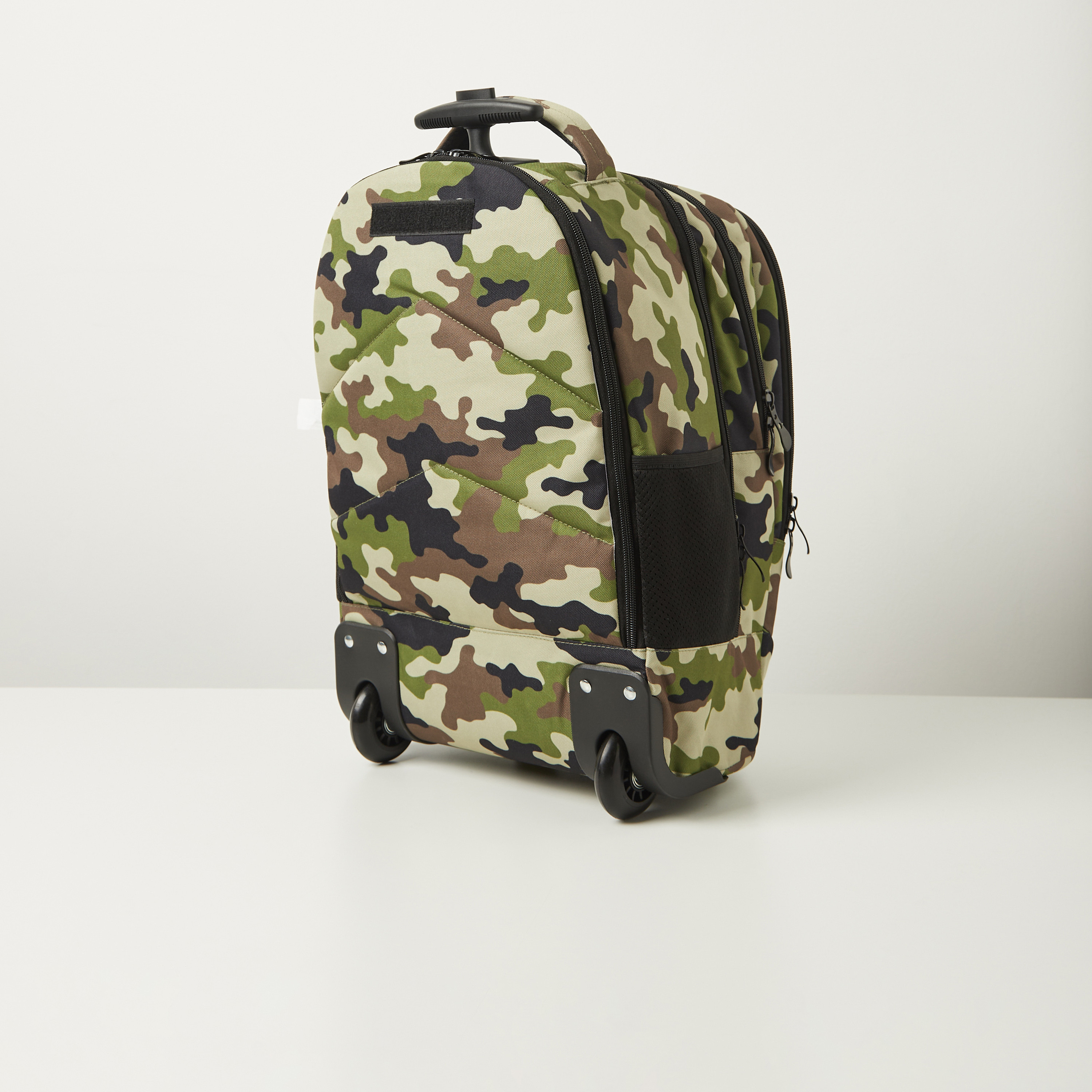 Juniors Camouflage Print Trolley Backpack with Wheels and Retractable Handle - 20 inches-school-bagsandbackpacks-trolleybags-image-5