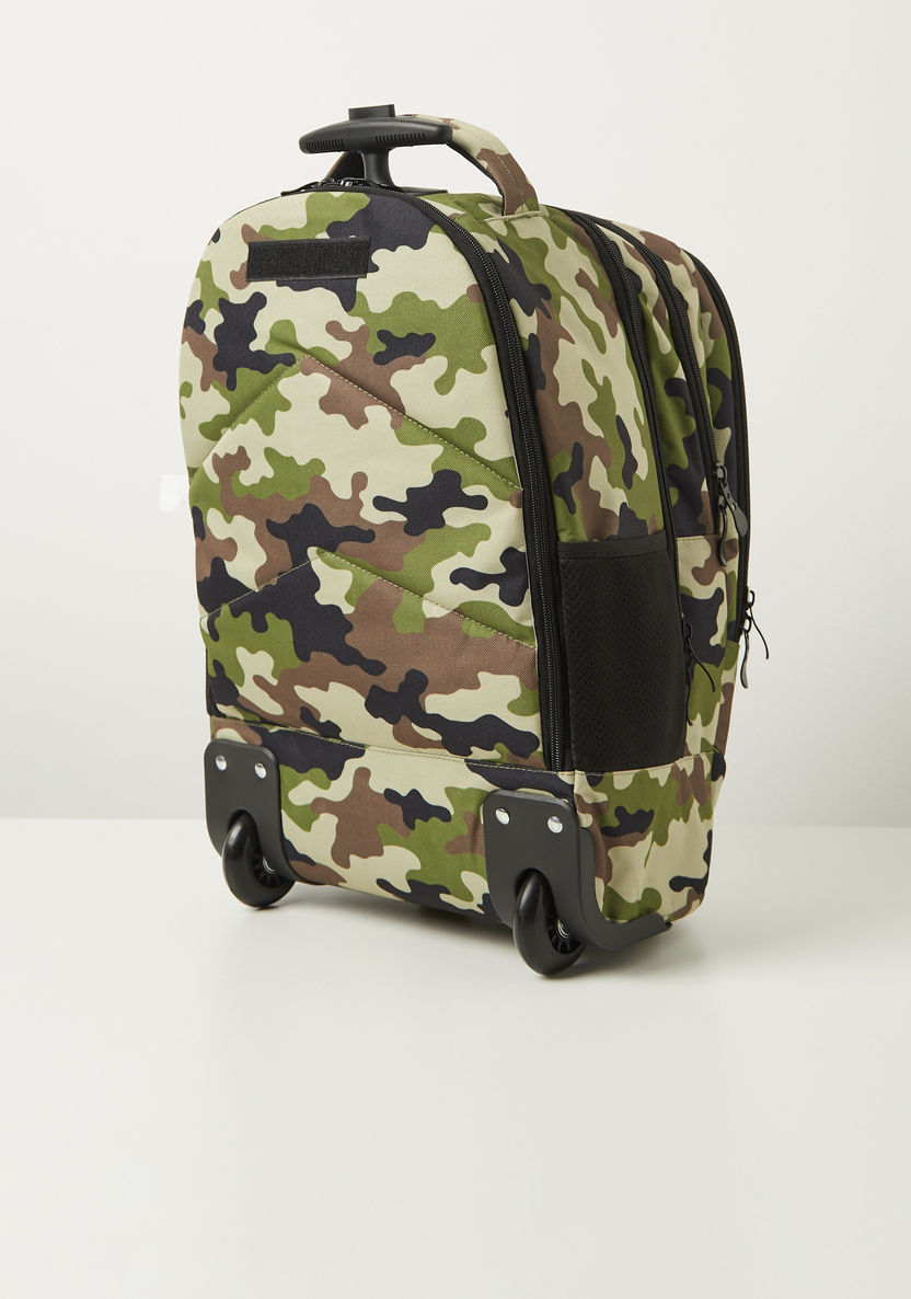 Juniors Camouflage Print Trolley Backpack with Wheels and Retractable Handle - 20 inches-Trolleys-image-4