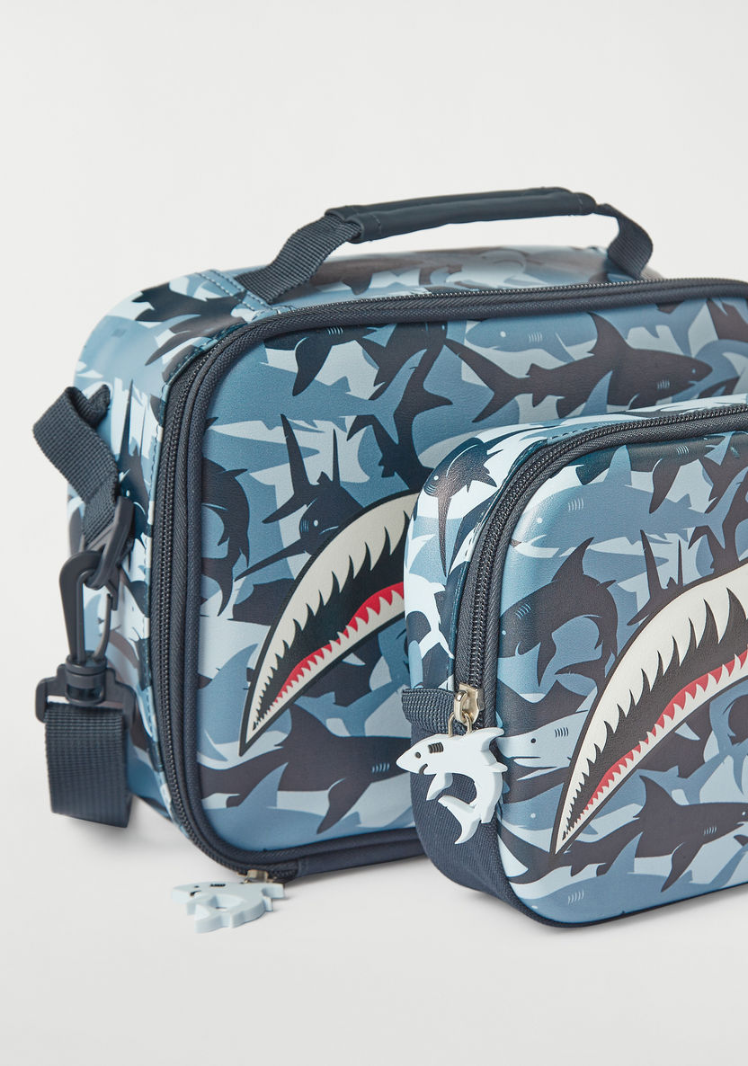 Juniors Shark Graphic Print 3-Piece Trolley Backpack Set - 16 inches-School Sets-image-11