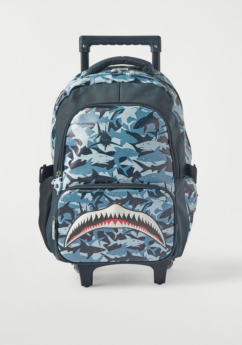 Juniors Shark Graphic Print 3-Piece Trolley Backpack Set - 16 inches-School Sets-image-2