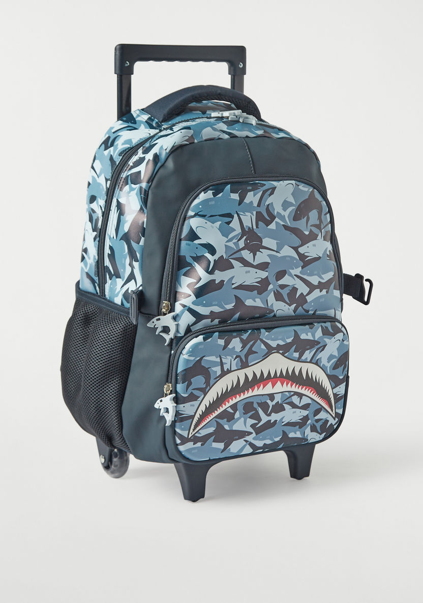 Juniors Shark Graphic Print 3-Piece Trolley Backpack Set - 16 inches-School Sets-image-3