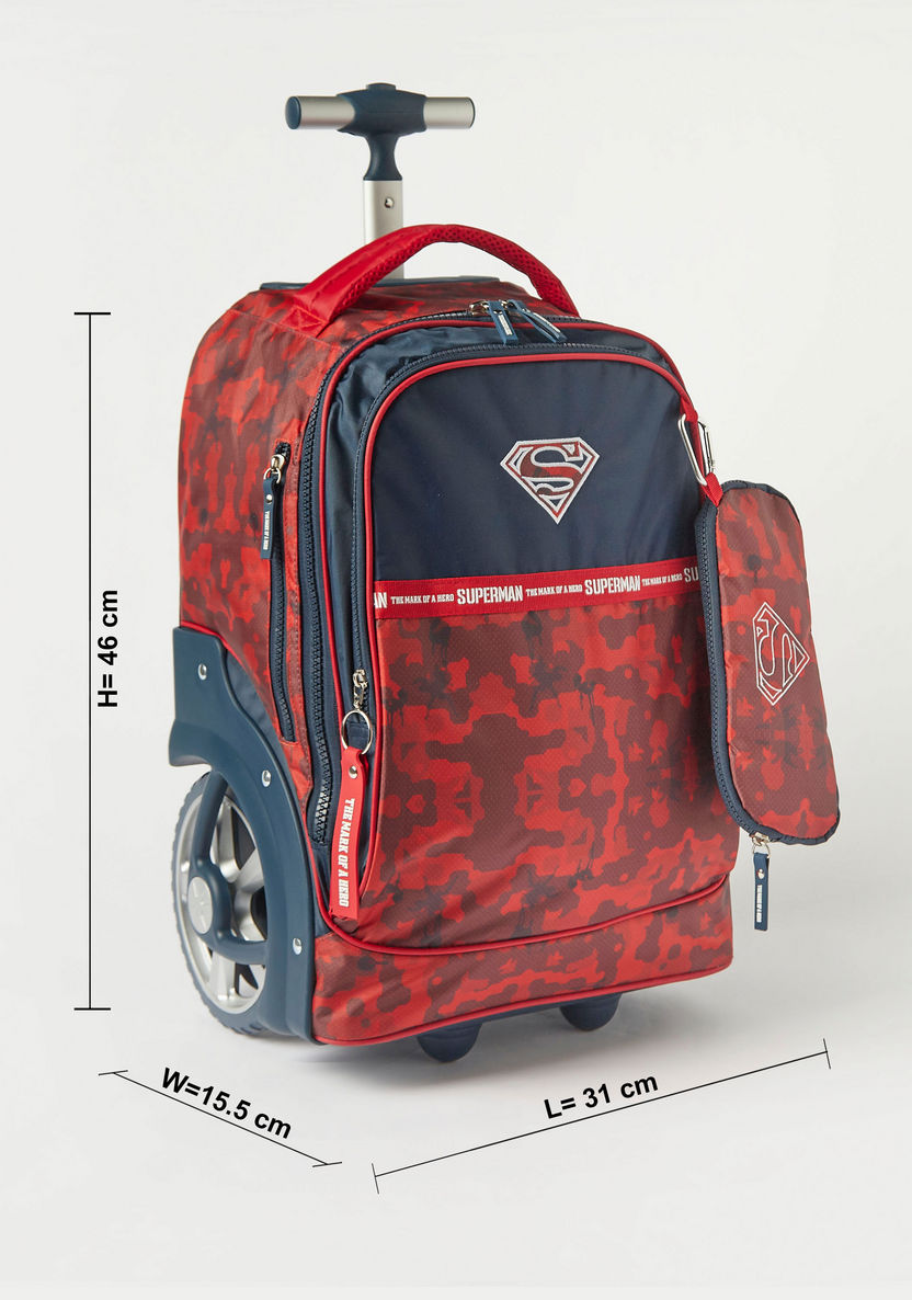 Superman Logo Print Trolley Backpack with Pouch - 20 inches-Trolleys-image-2