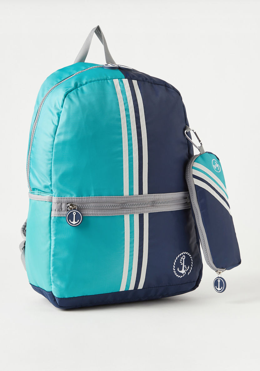 Juniors Striped Backpack with Adjustable Strap and Pencil Case - 18 inches-Backpacks-image-1