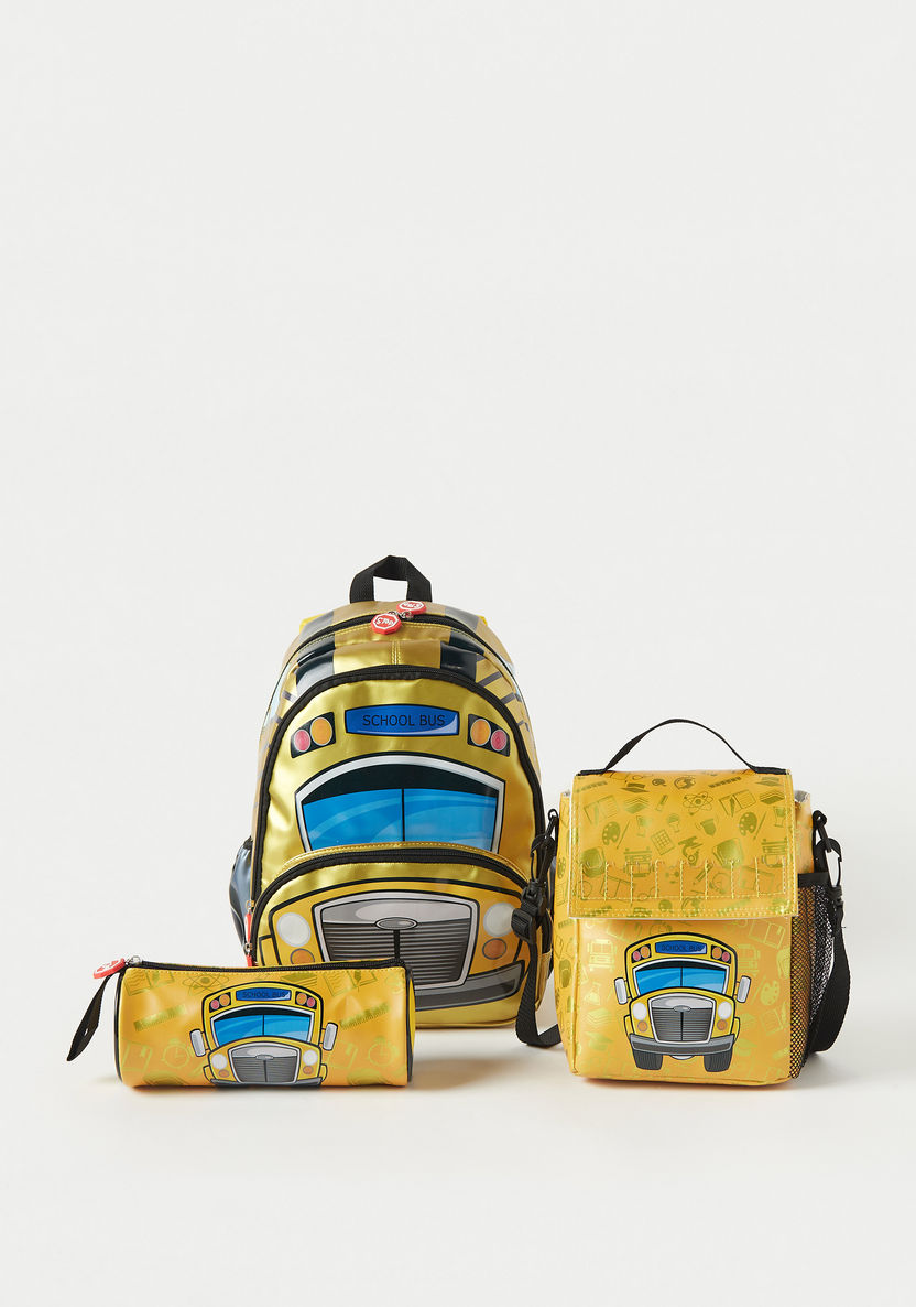 Juniors School Bus Print 3-Piece Backpack Set - 14 inches-School Sets-image-0