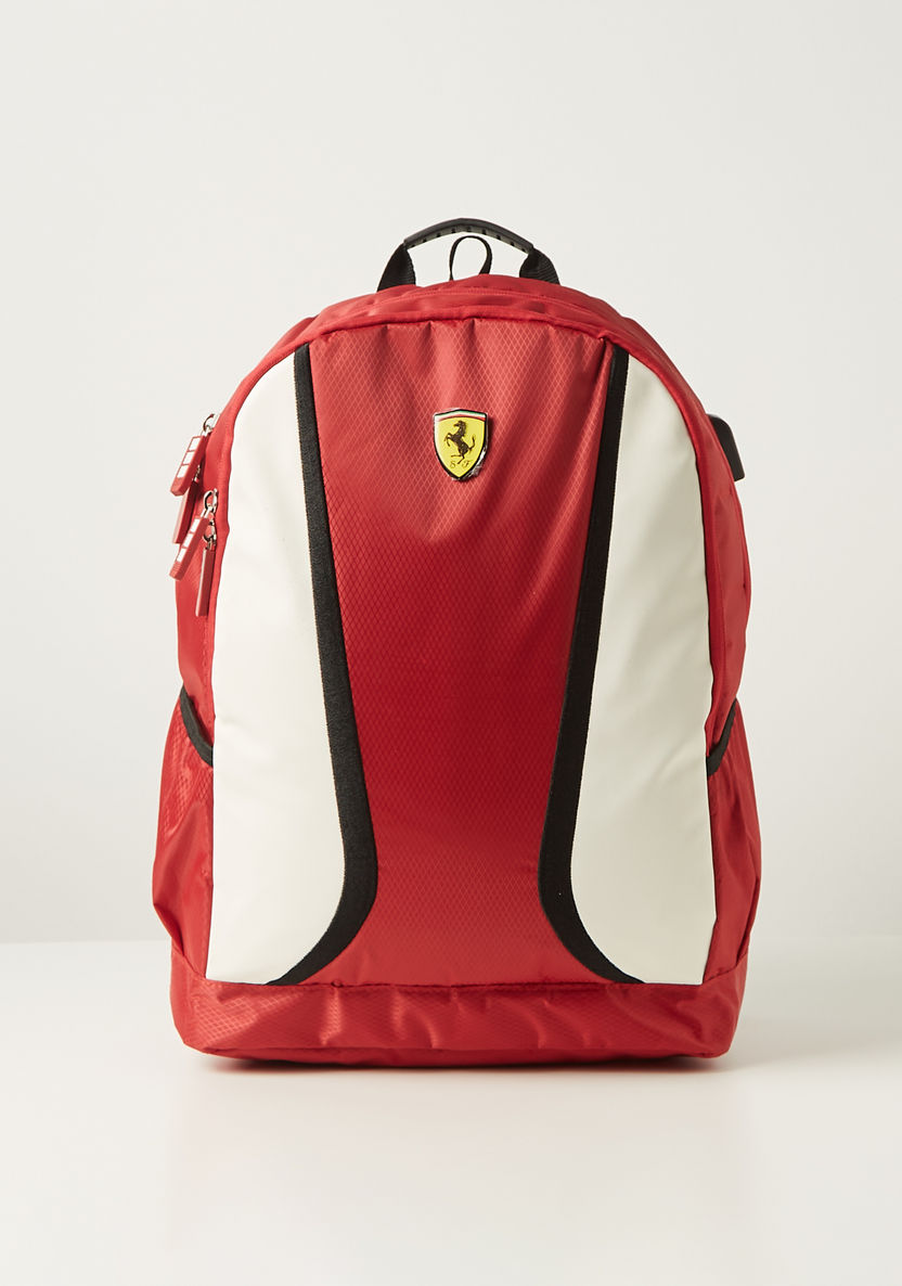 Ferrari Logo Applique Backpack with Adjustable Shoulder Straps - 18 inches-Backpacks-image-0