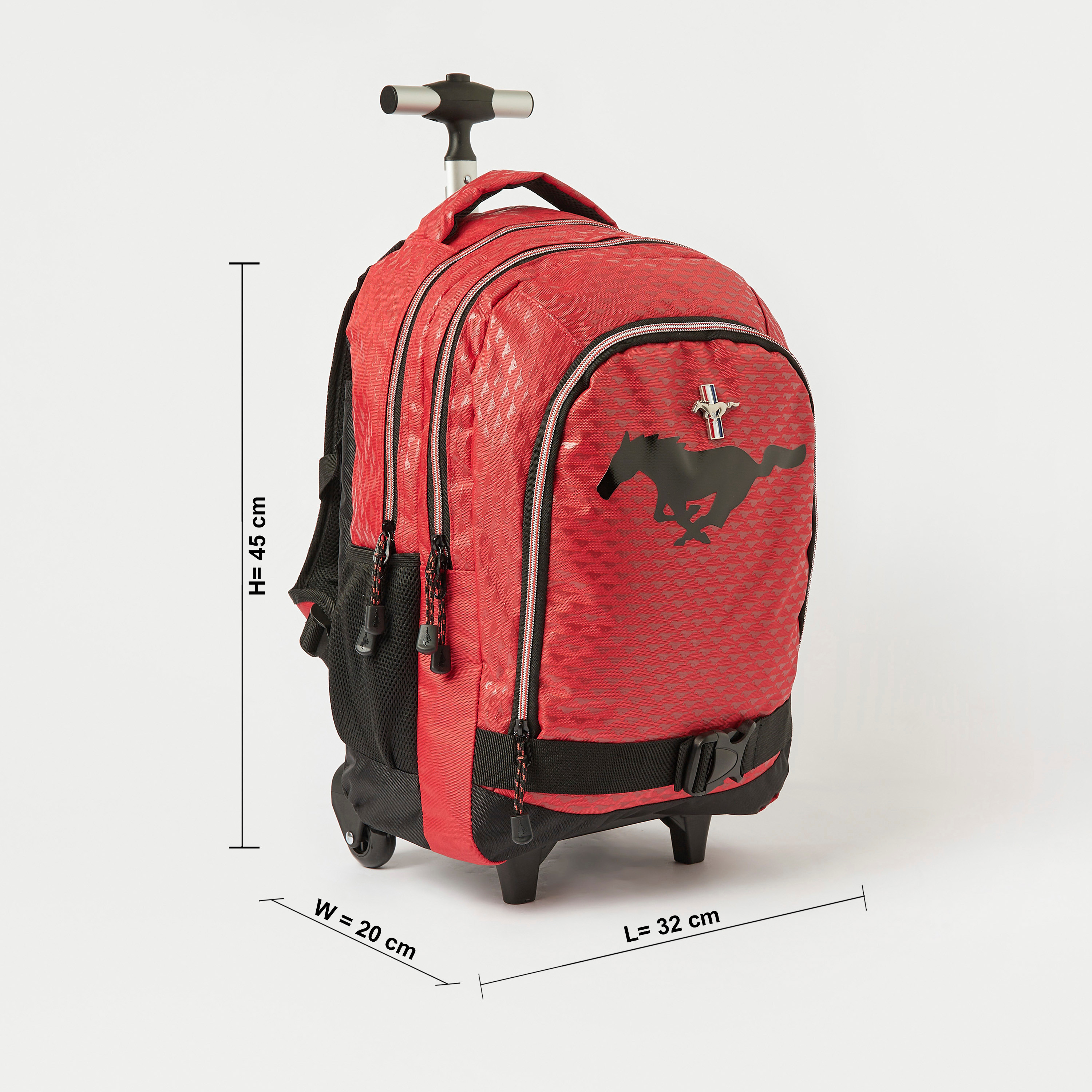 Mustang Print Trolley Backpack with Wheels and Retractable Handle - 18 inches-school-bagsandbackpacks-trolleybags-image-2