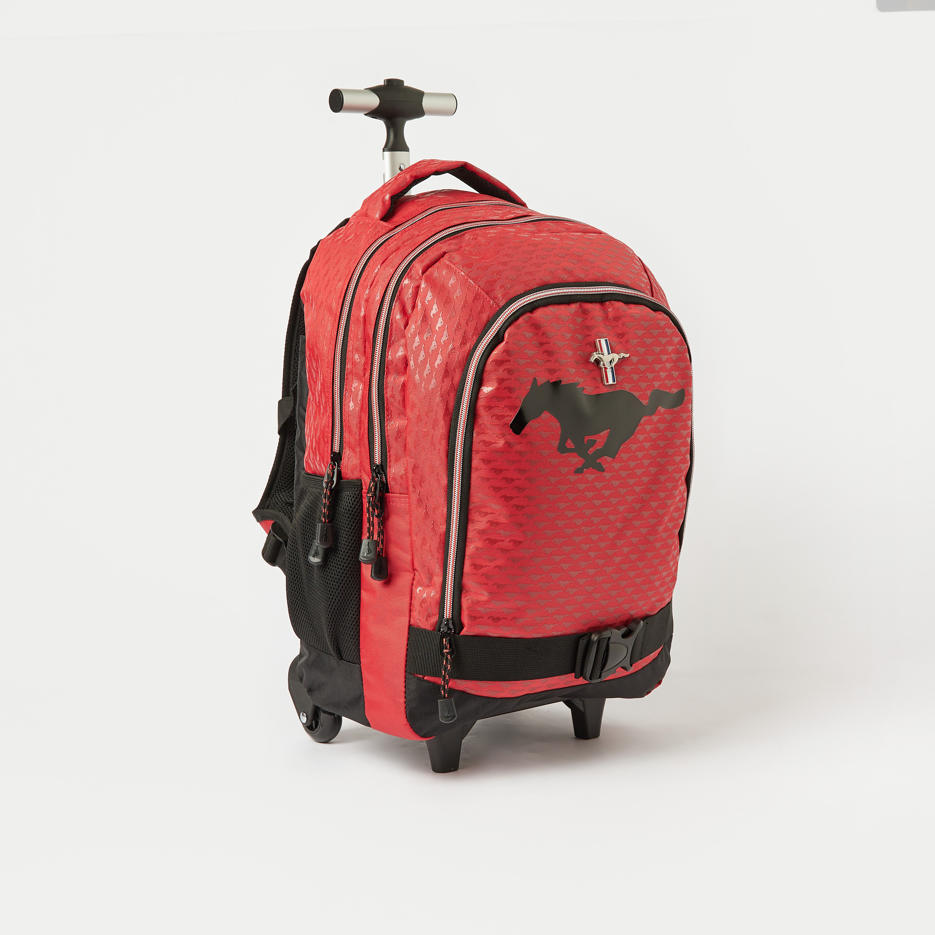 Mustang Print Trolley Backpack with Wheels and Retractable Handle - 18 inches-school-bagsandbackpacks-trolleybags-image-3