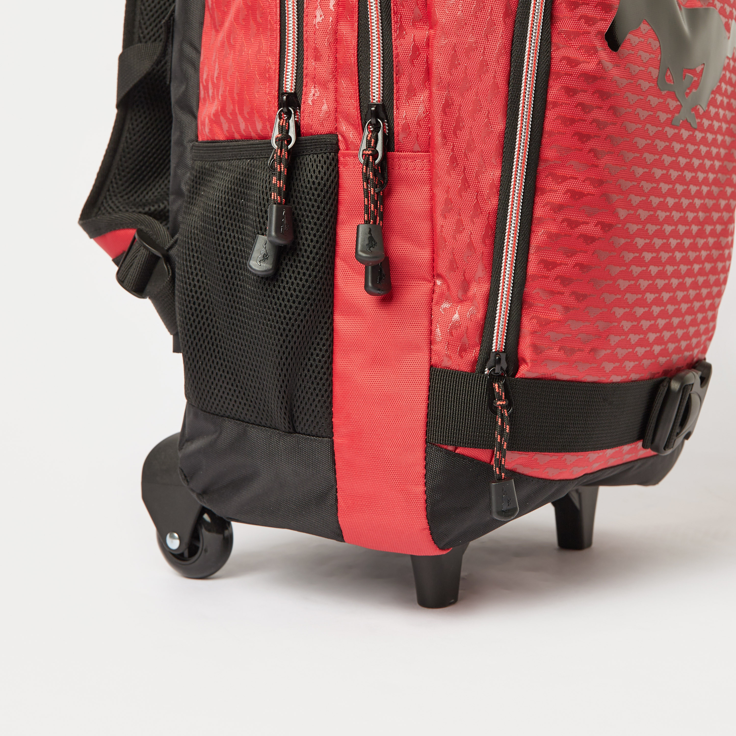 Mustang Print Trolley Backpack with Wheels and Retractable Handle - 18 inches-school-bagsandbackpacks-trolleybags-image-4
