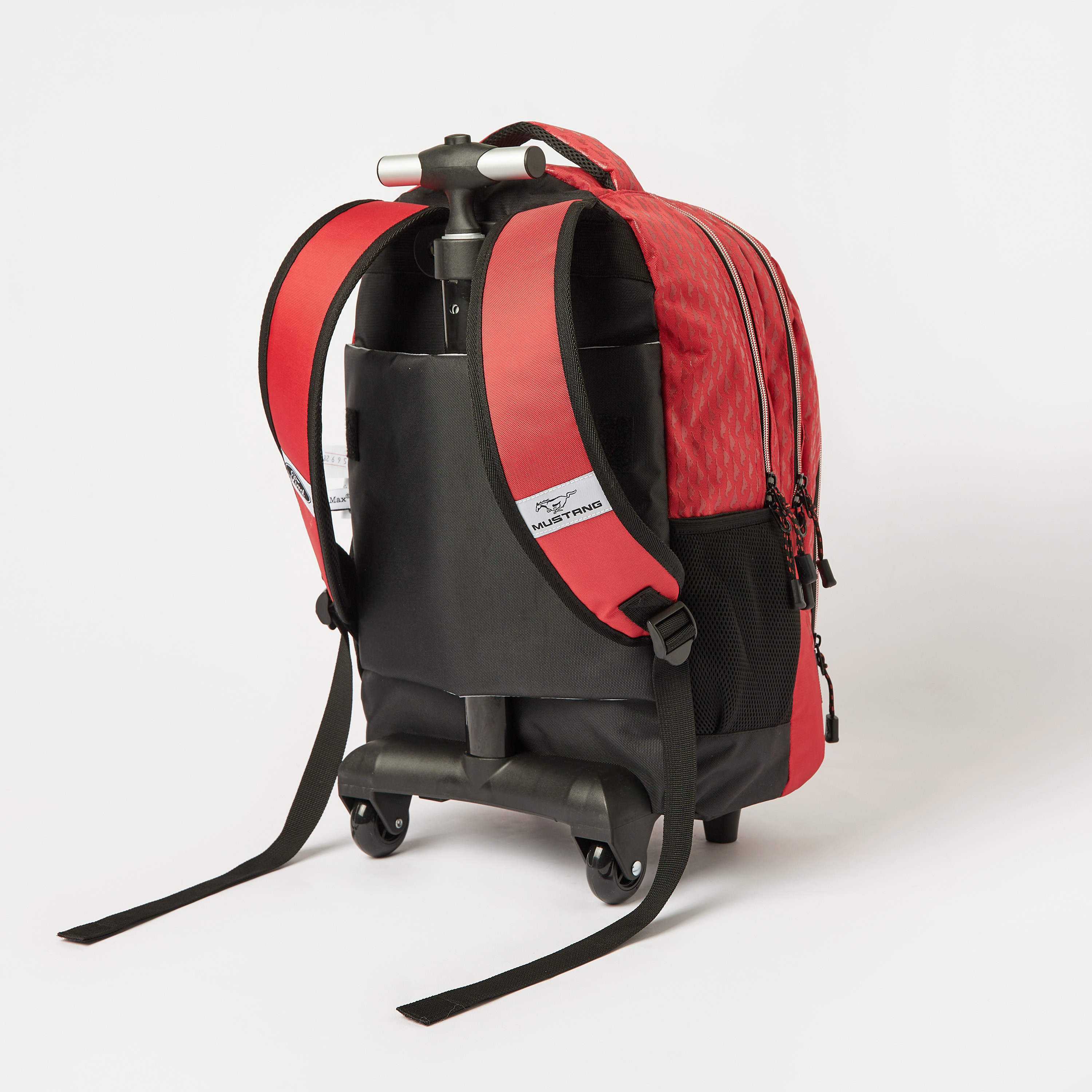 Mustang Print Trolley Backpack with Wheels and Retractable Handle - 18 inches-school-bagsandbackpacks-trolleybags-image-5