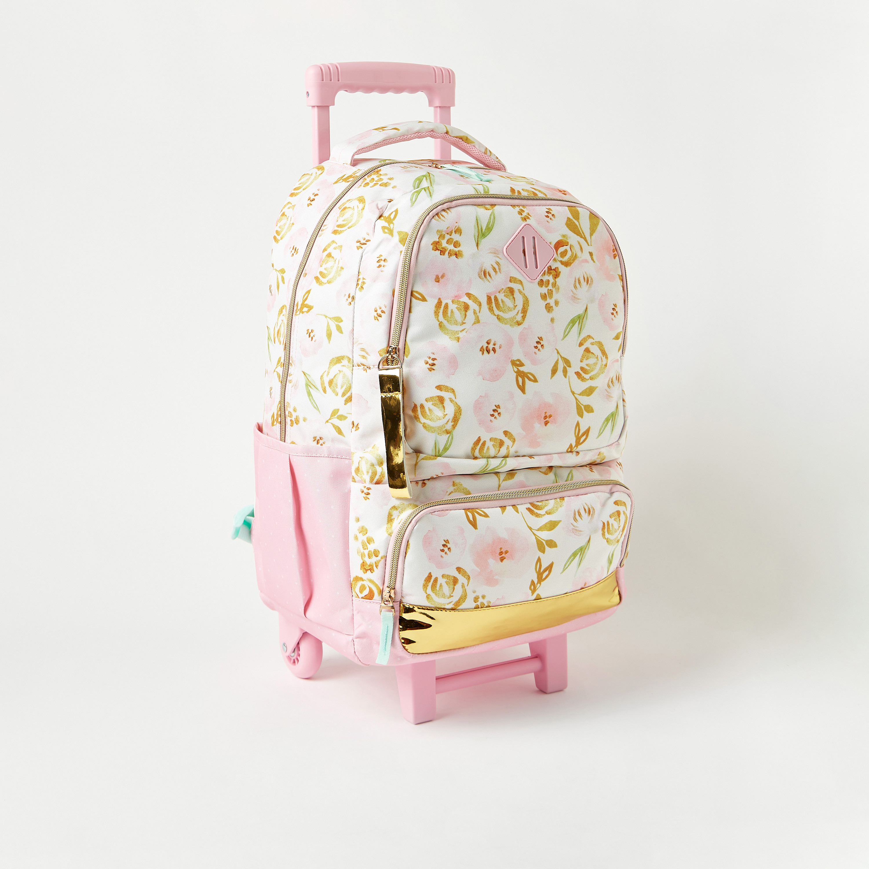 Juniors All-Over Floral Print Trolley Backpack with Retractable Handle - 18 inches-school-bagsandbackpacks-trolleybags-image-3