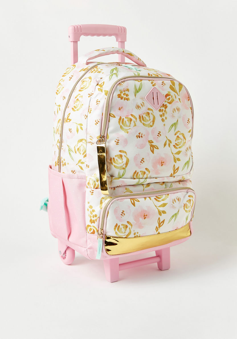 Juniors All-Over Floral Print Trolley Backpack with Retractable Handle - 18 inches-Trolleys-image-2