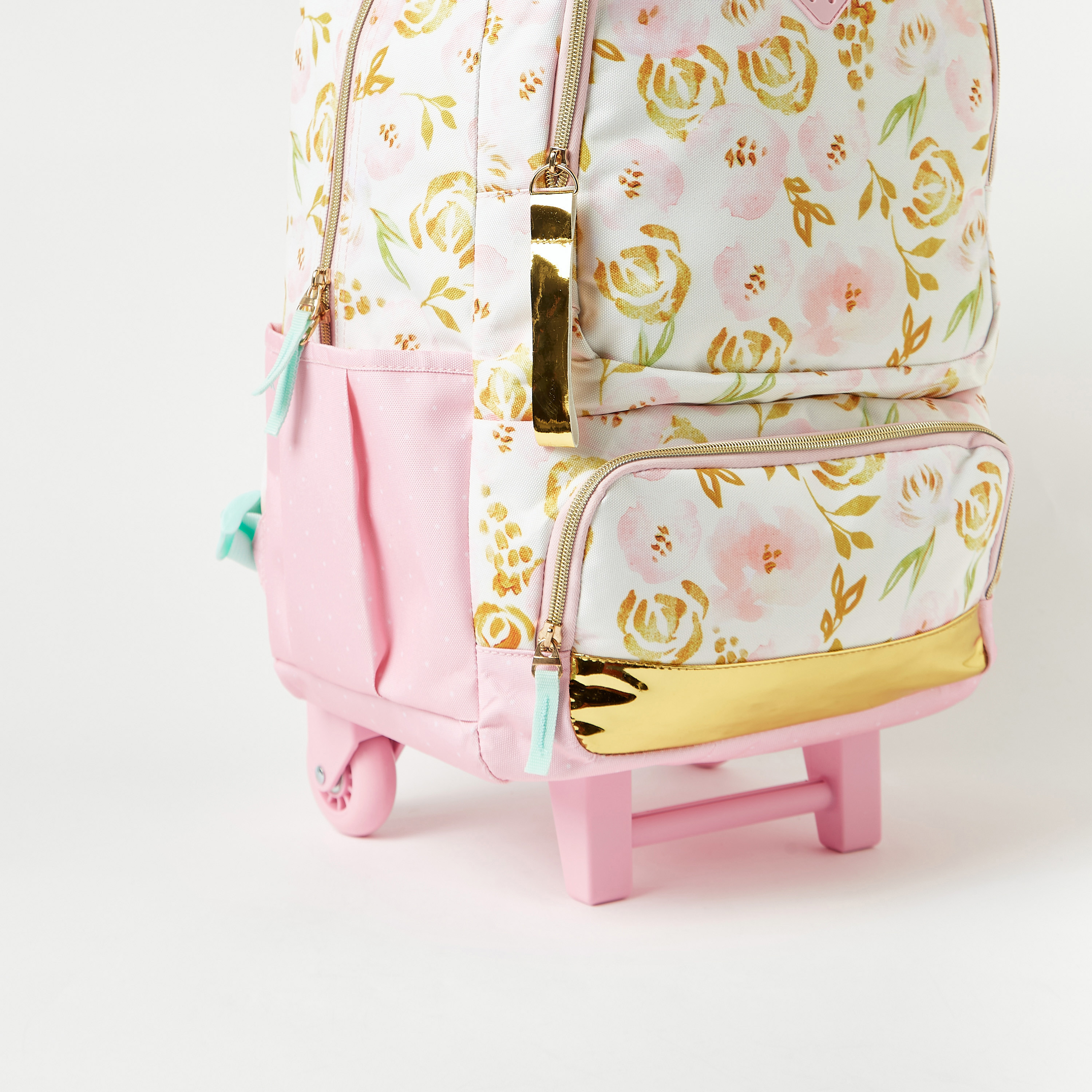 Juniors All-Over Floral Print Trolley Backpack with Retractable Handle - 18 inches-school-bagsandbackpacks-trolleybags-image-4