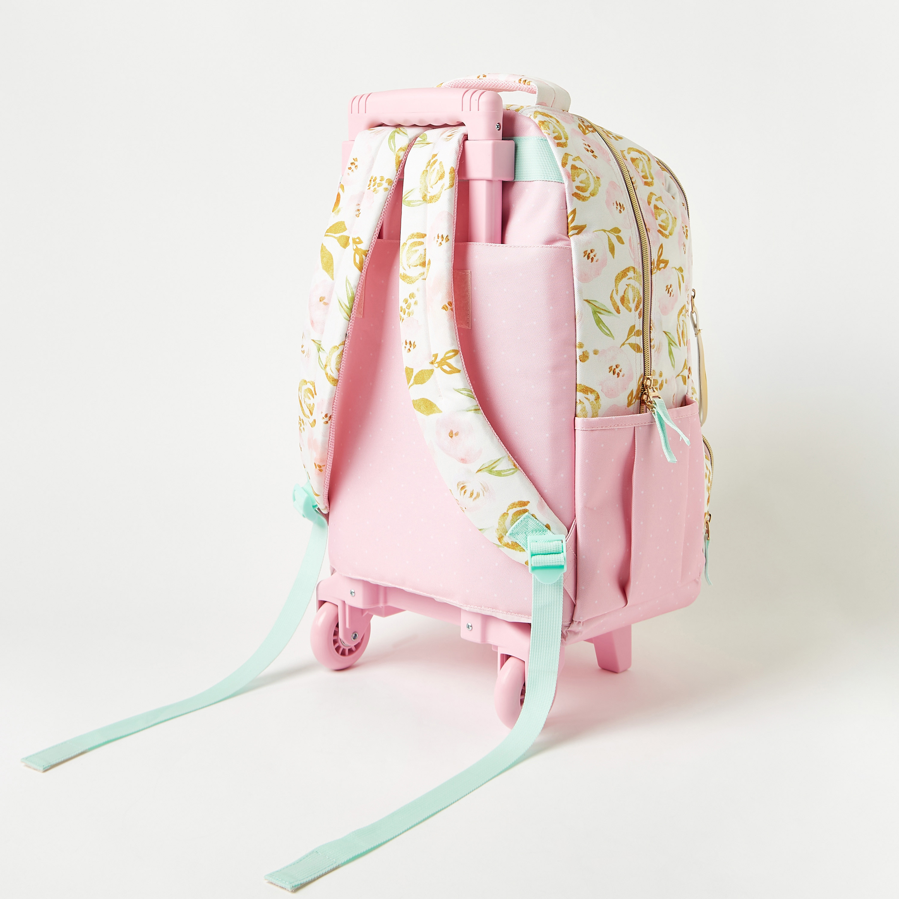 Juniors All-Over Floral Print Trolley Backpack with Retractable Handle - 18 inches-school-bagsandbackpacks-trolleybags-image-5