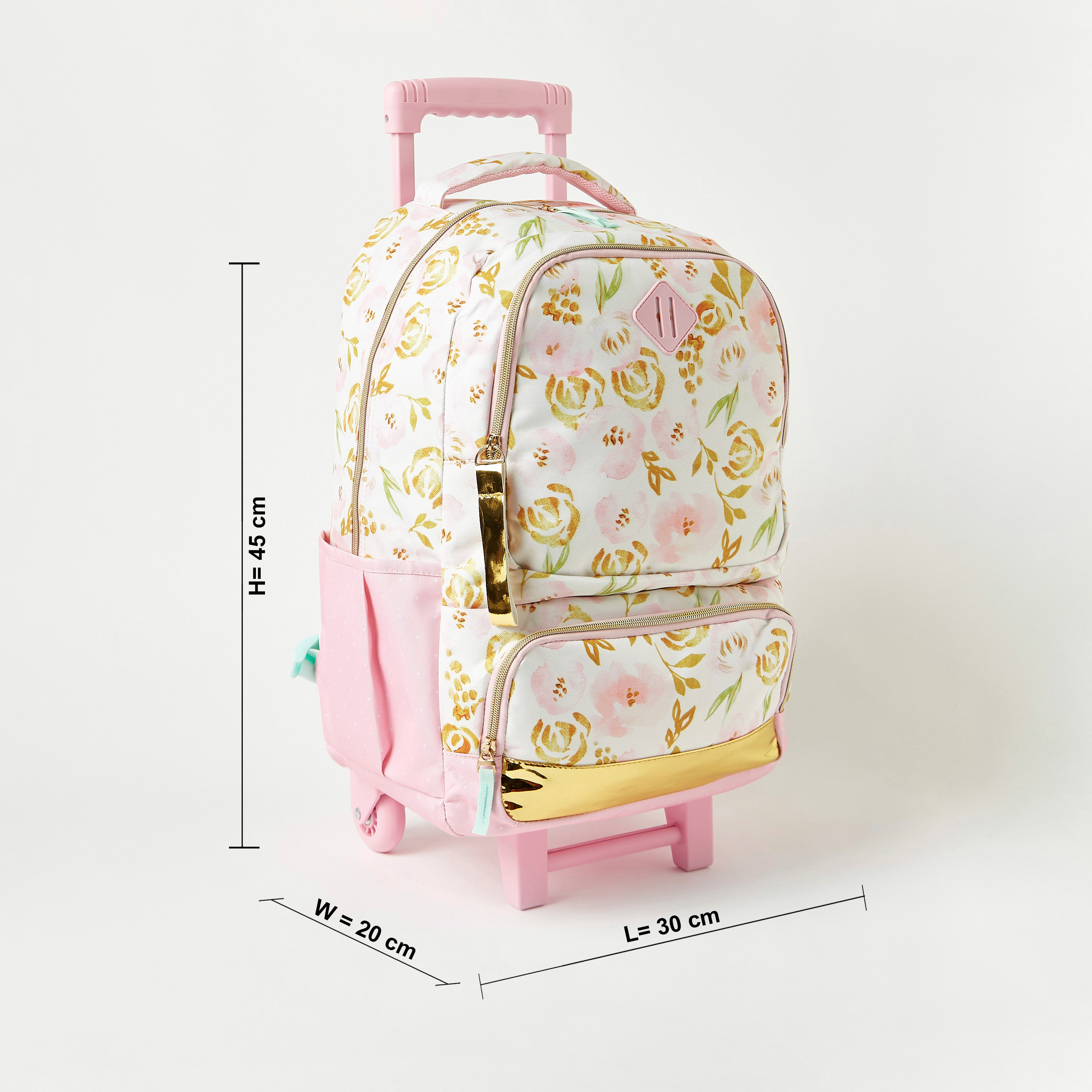 Juniors All-Over Floral Print Trolley Backpack with Retractable Handle - 18 inches-school-bagsandbackpacks-trolleybags-image-2