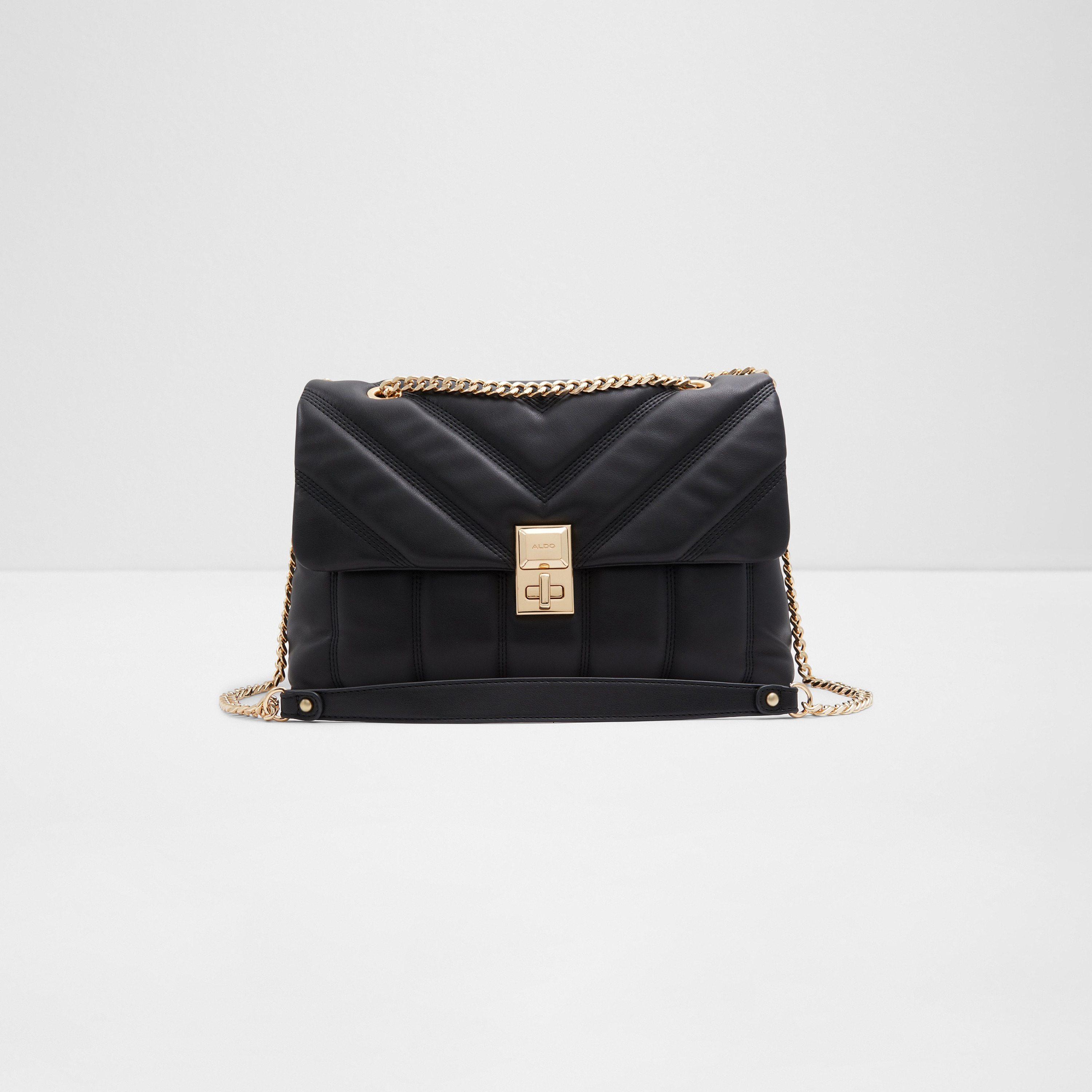 Aldo Celadan Quilted Crossbody Bag with Turn Lock Closure in Black-women-bagsandwallets-handbags-image-1