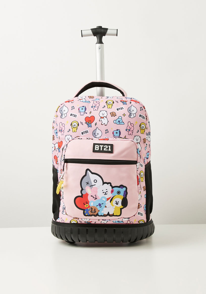 BT21 All-Over Graphic Print Trolley Backpack with Zip Closure - 18 inches-Trolleys-image-0