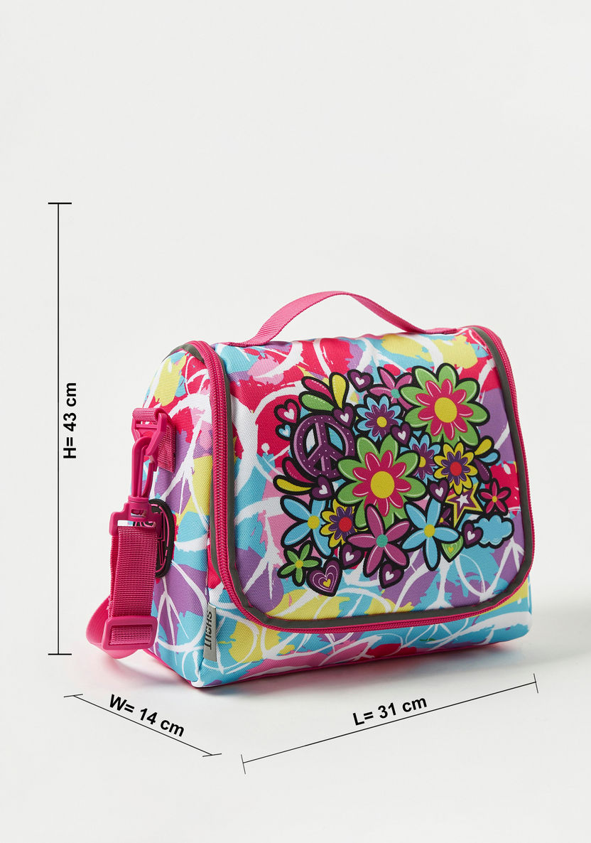 SHOUT Floral Print Lunch Bag with Mesh Detail and Adjustable Strap-Lunch Bags-image-1