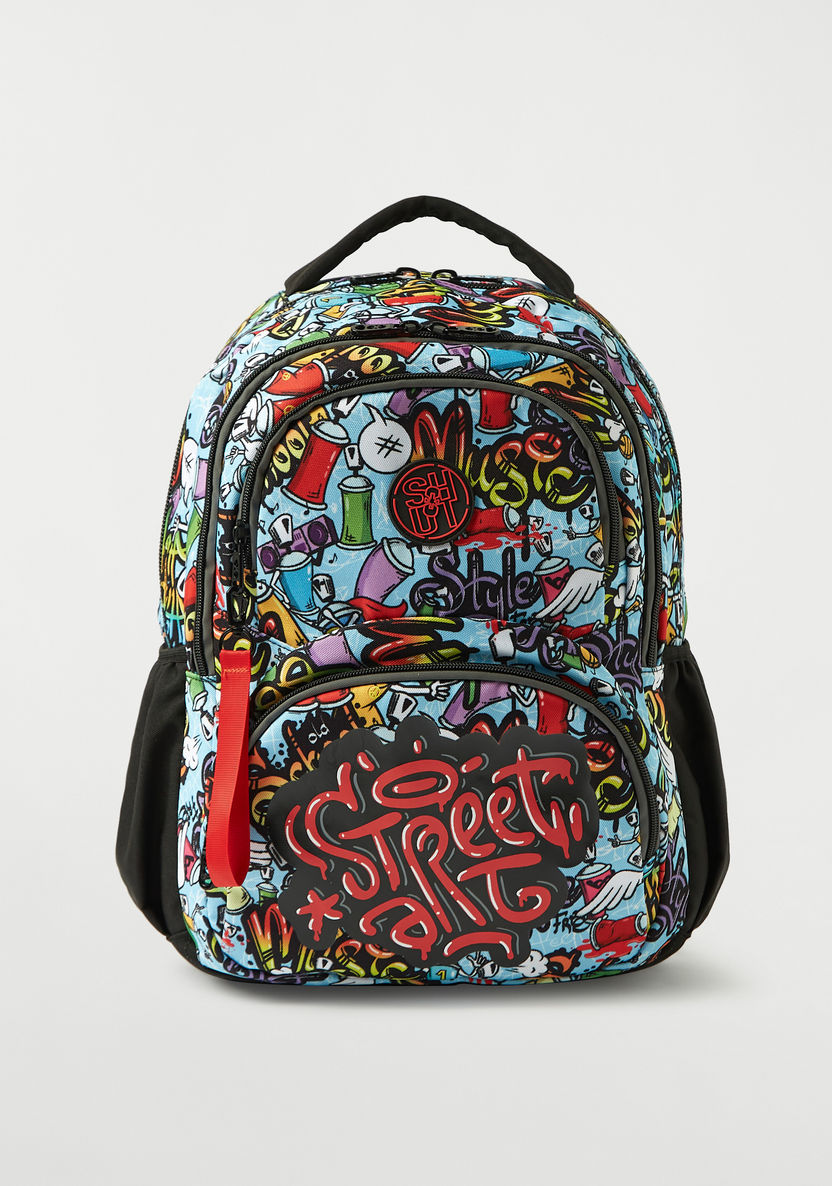 SHOUT Graphic Print Backpack with Zipper Closure - 16 inches-Backpacks-image-0