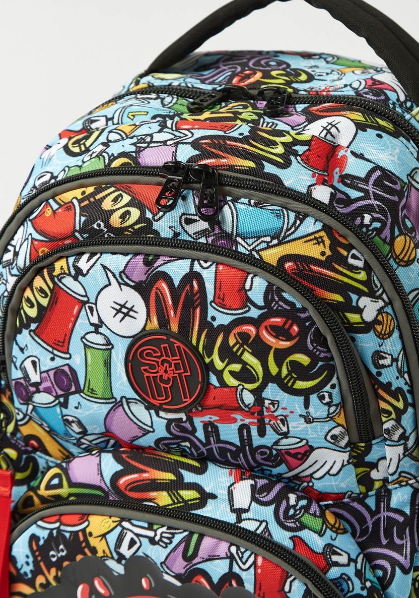 SHOUT Graphic Print Backpack with Zipper Closure - 16 inches-Backpacks-image-4